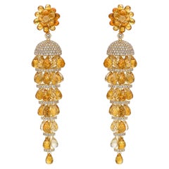 Boucles d'oreilles en or jaune 18 carats avec briolette en citrine et diamants