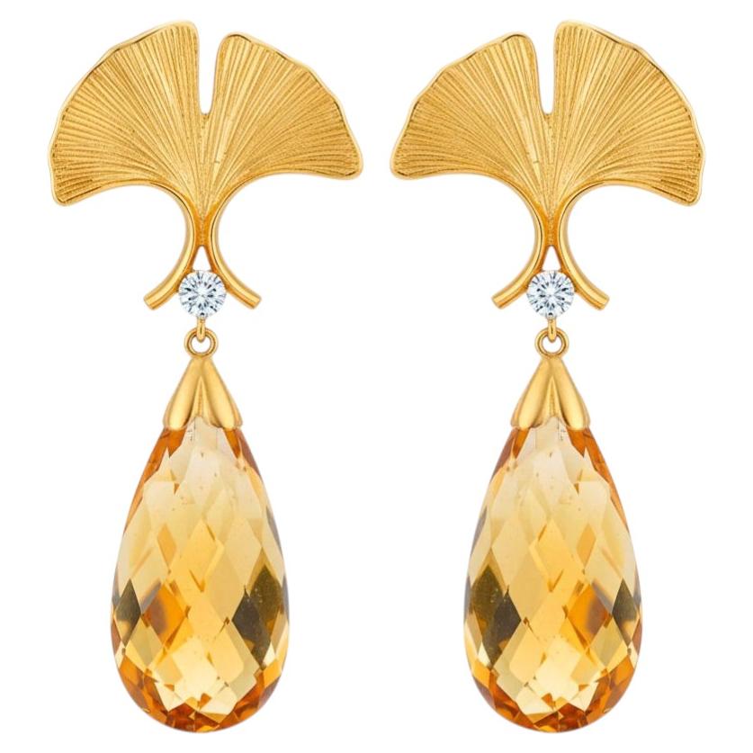 Citrine briolette floral design earrings studs silver, gold