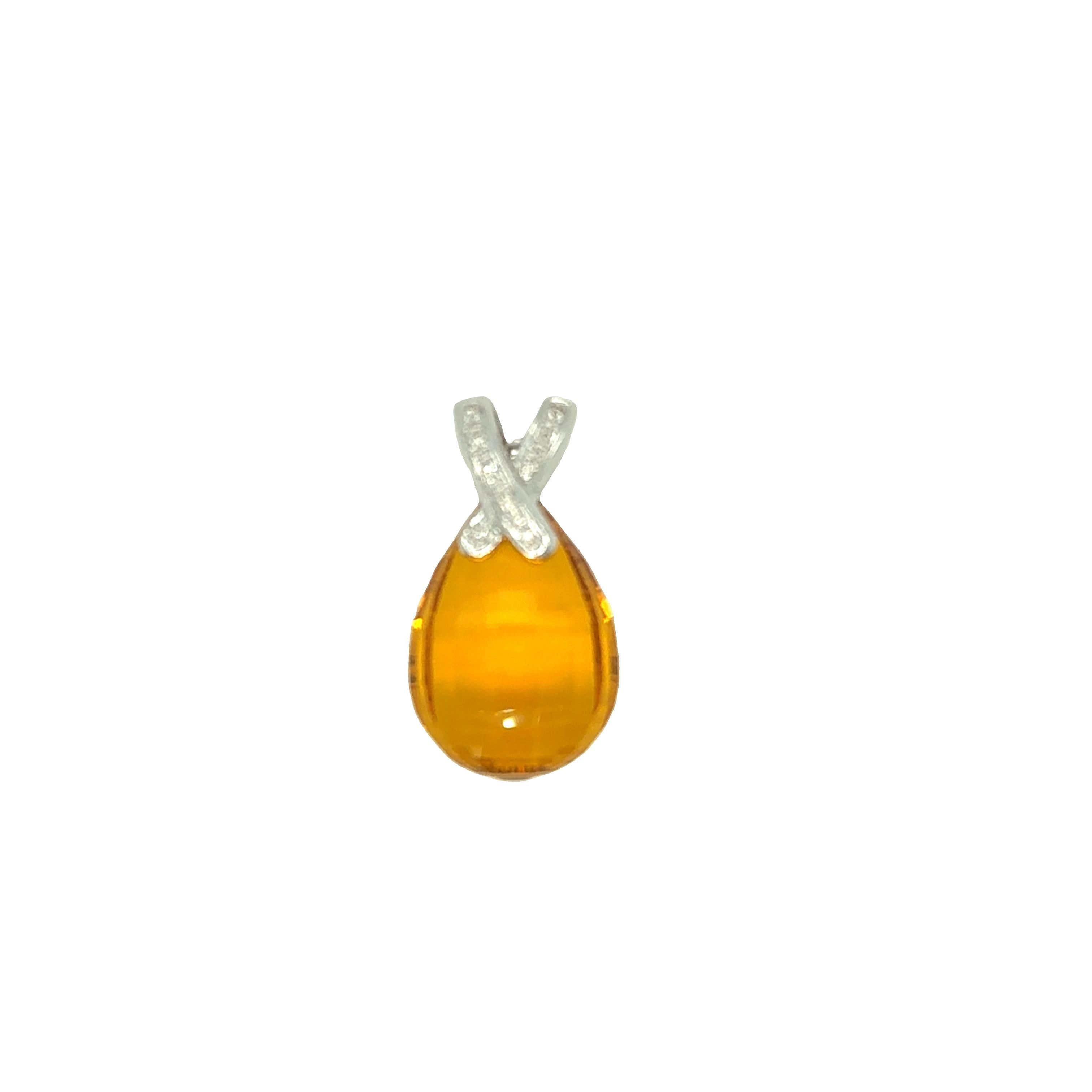 Citrine Briolette Pendant with Diamond Bale – 14k White Gold (Made in Italy) In condizioni ottime in vendita a beverly hills, CA