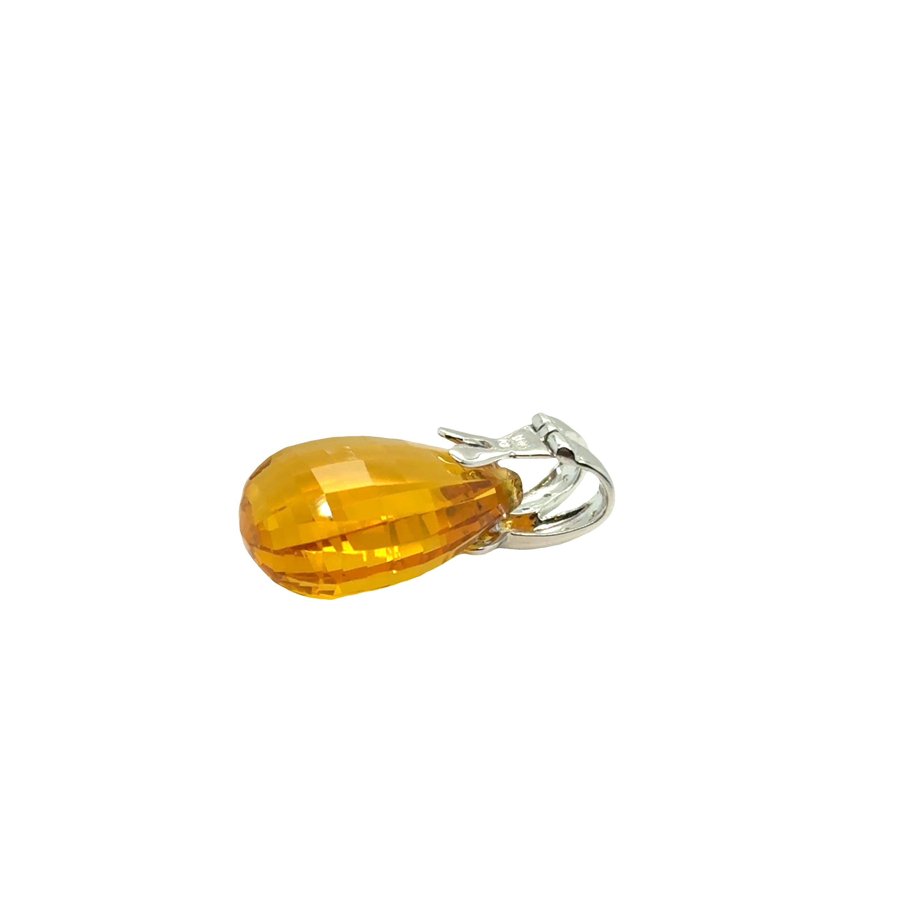 Citrine Briolette Pendant with Diamond Bale – 14k White Gold (Made in Italy) in vendita 1
