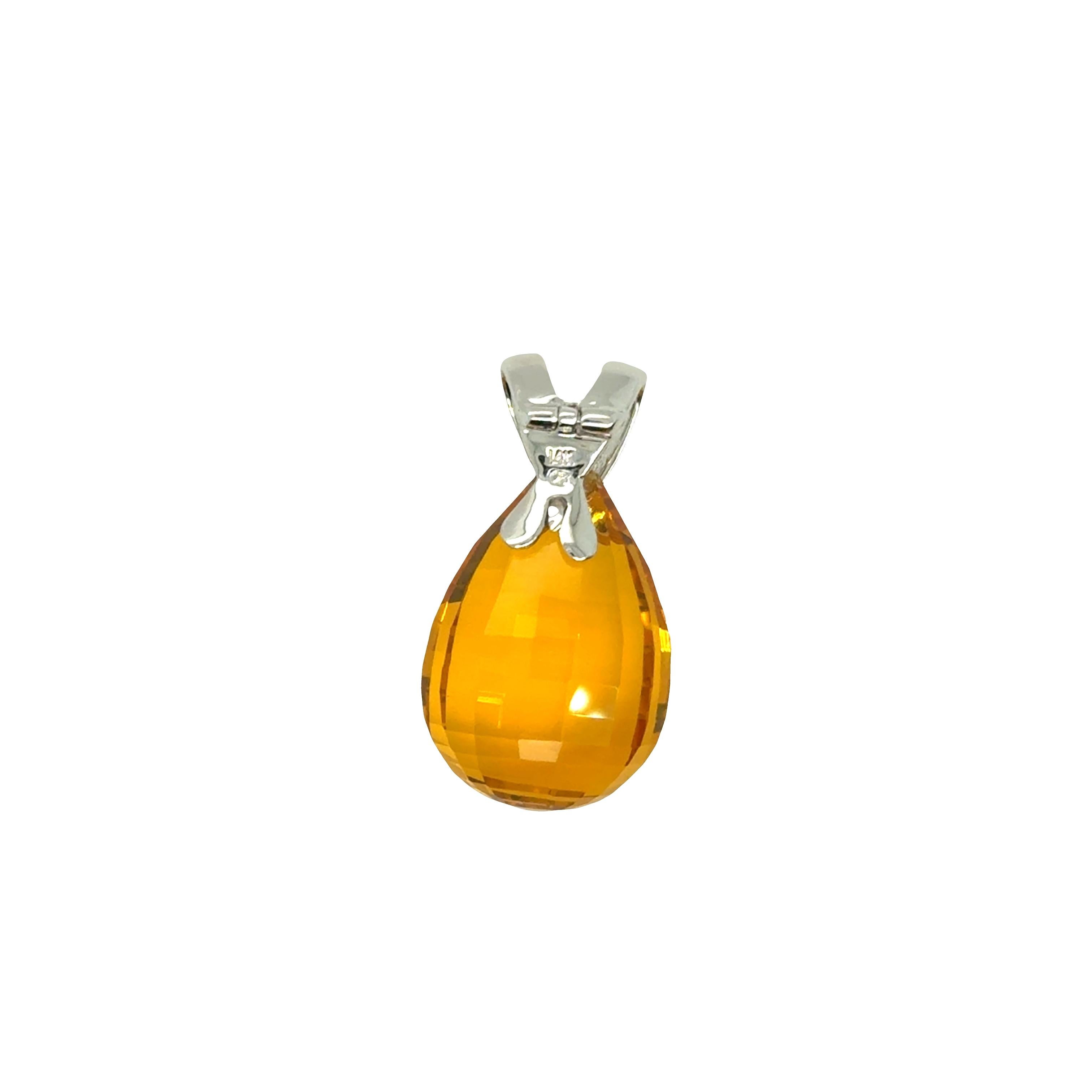 Citrine Briolette Pendant with Diamond Bale – 14k White Gold (Made in Italy) in vendita 2
