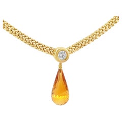 Citrine Briolette Diamond Pendant Necklace