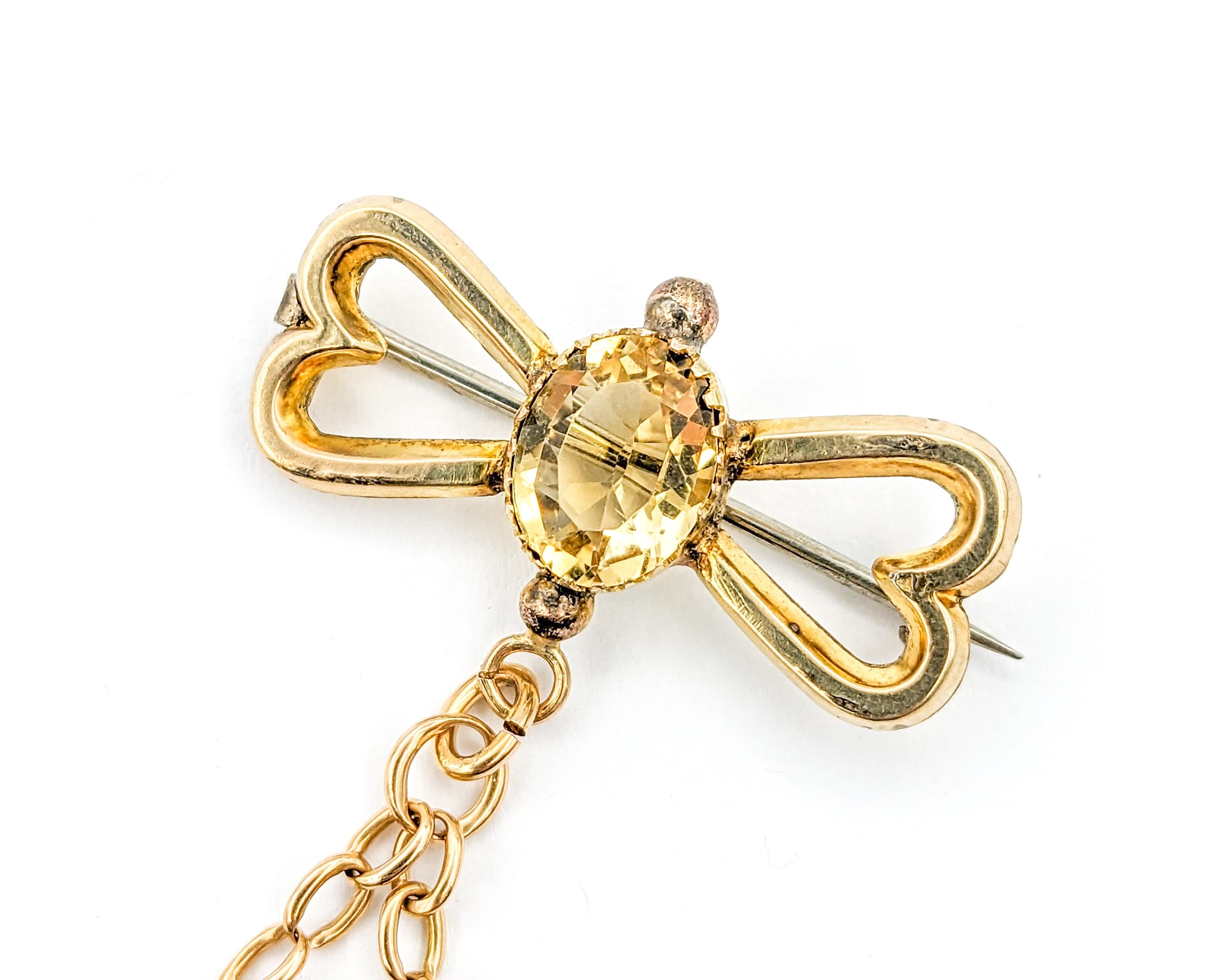 Citrine Brooch Art Nouveau Lady and birds In Yellow Gold For Sale 4