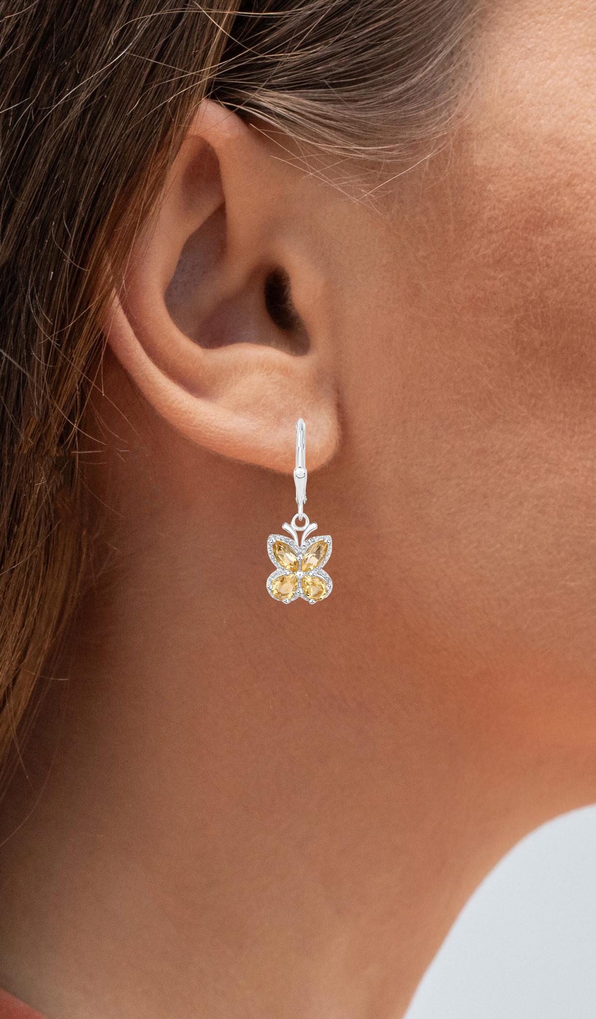 Contemporary Citrine Butterfly Dangle Earrings 2.15 Carats Sterling Silver For Sale
