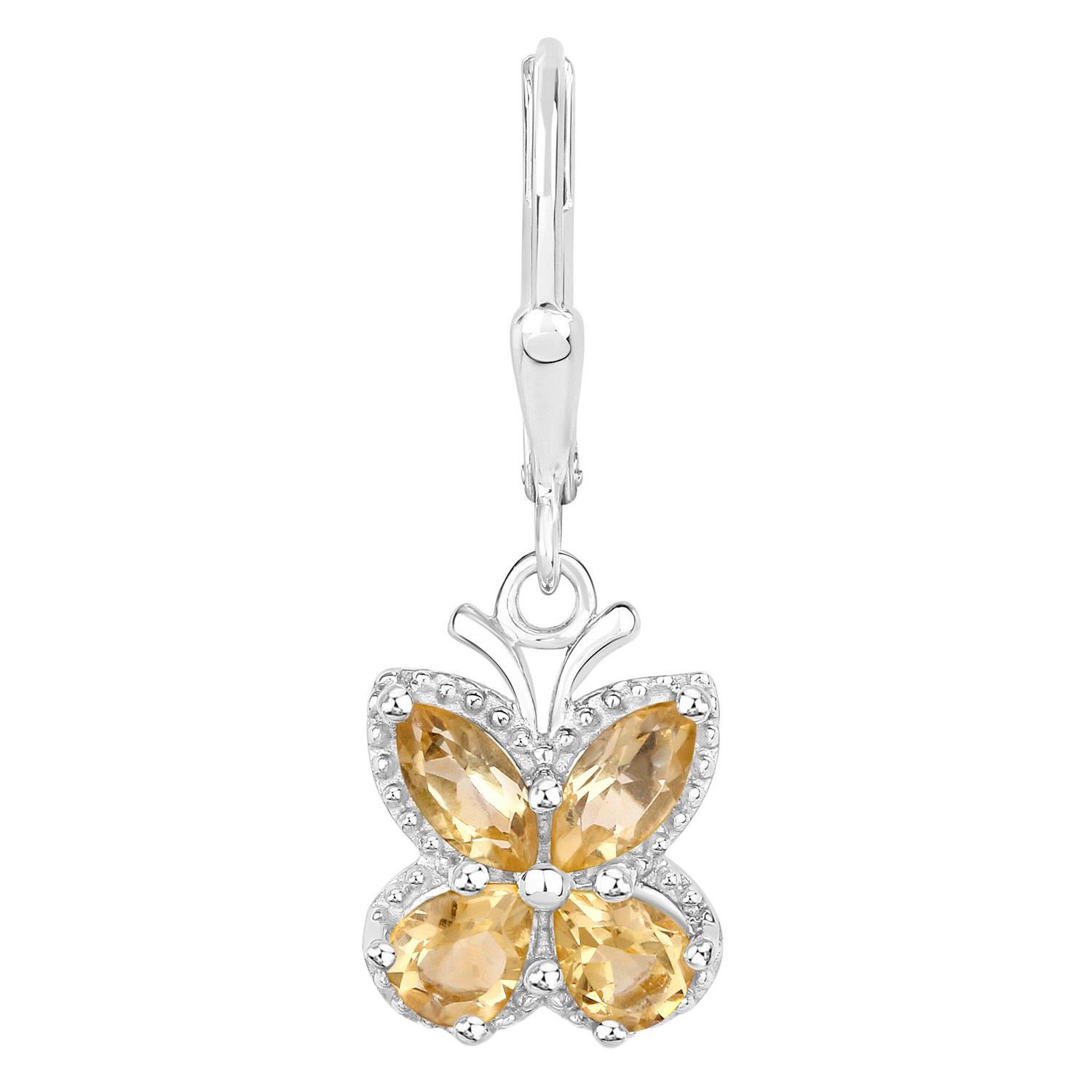 Mixed Cut Citrine Butterfly Dangle Earrings 2.15 Carats Sterling Silver For Sale
