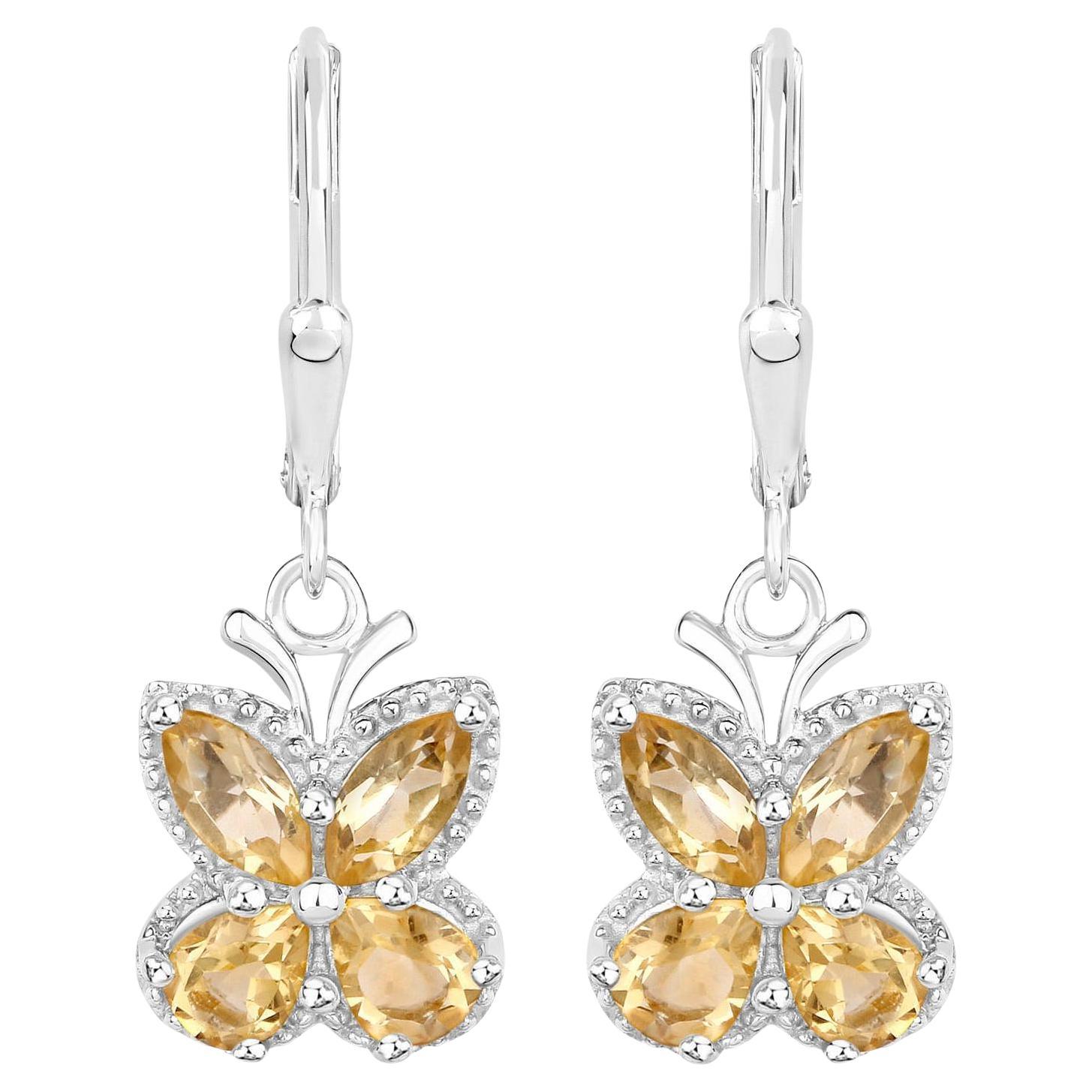 Citrine Butterfly Dangle Earrings 2.15 Carats Sterling Silver For Sale