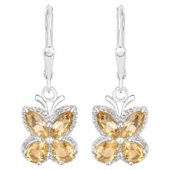 Citrine Butterfly Dangle Earrings 2.15 Carats Sterling Silver