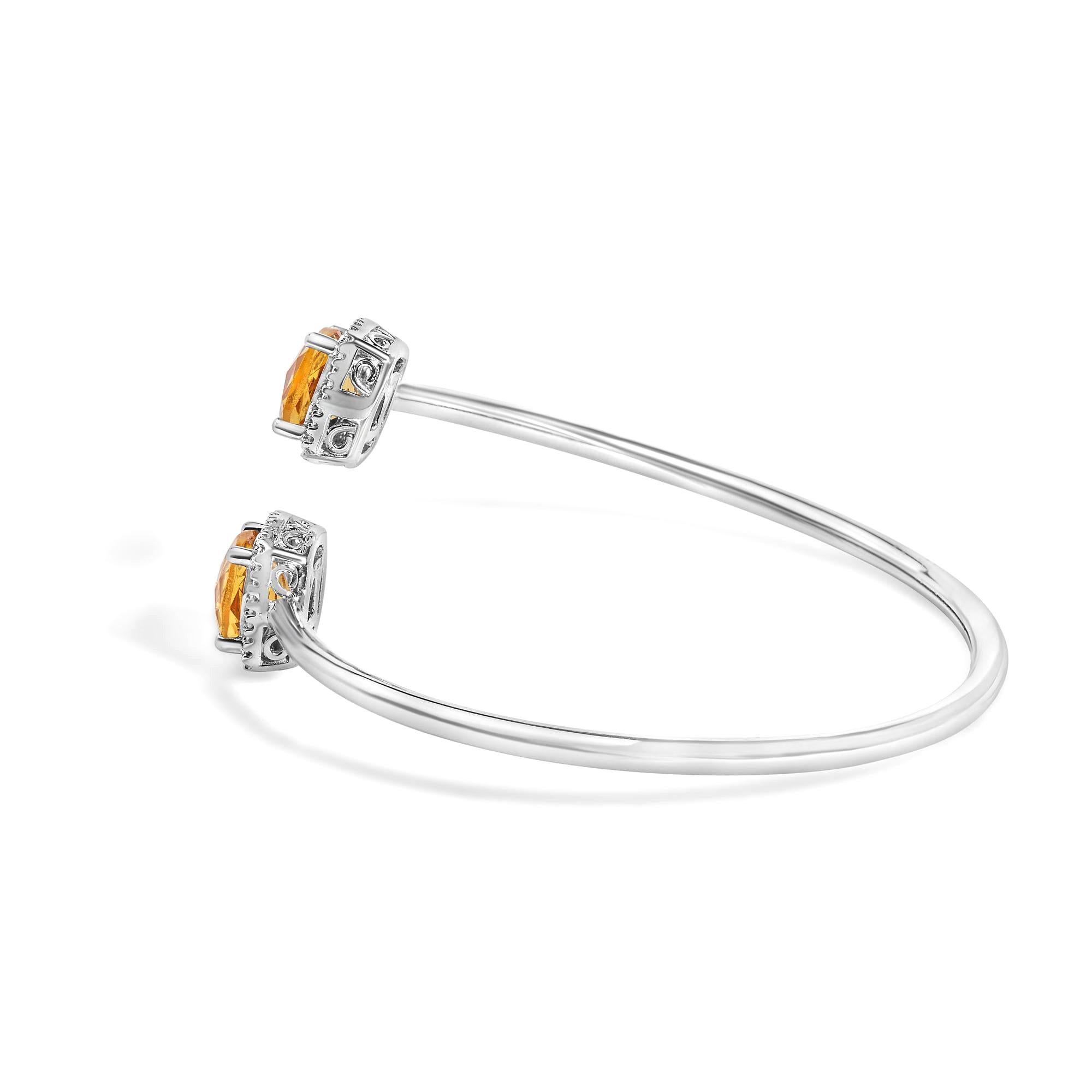 Contemporary Citrine Bypass Bangle Bracelet Diamond Halo Sterling Silver For Sale