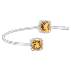 Citrine Bypass Bangle Bracelet Diamond Halo Sterling Silver