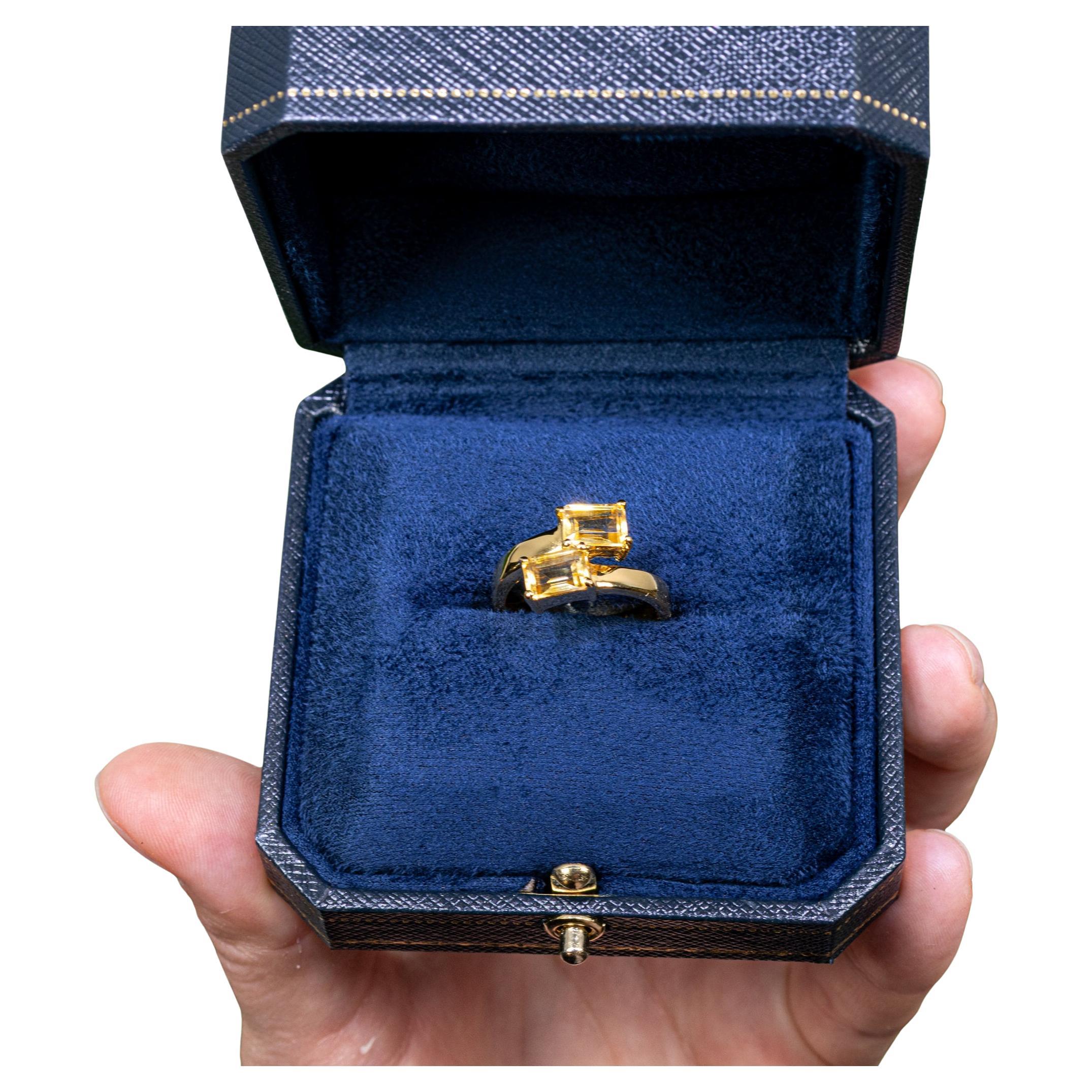 Citrine Bypass Ring 1.78 Carats Total 24K Yellow Gold Plated Silver For Sale