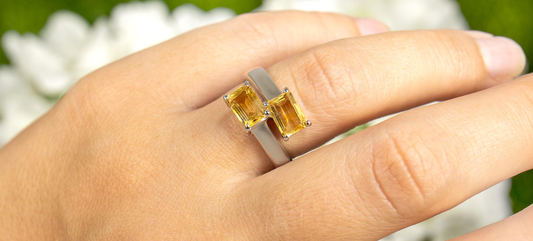 Emerald Cut Citrine Bypass Ring 1.78 Carats Total For Sale