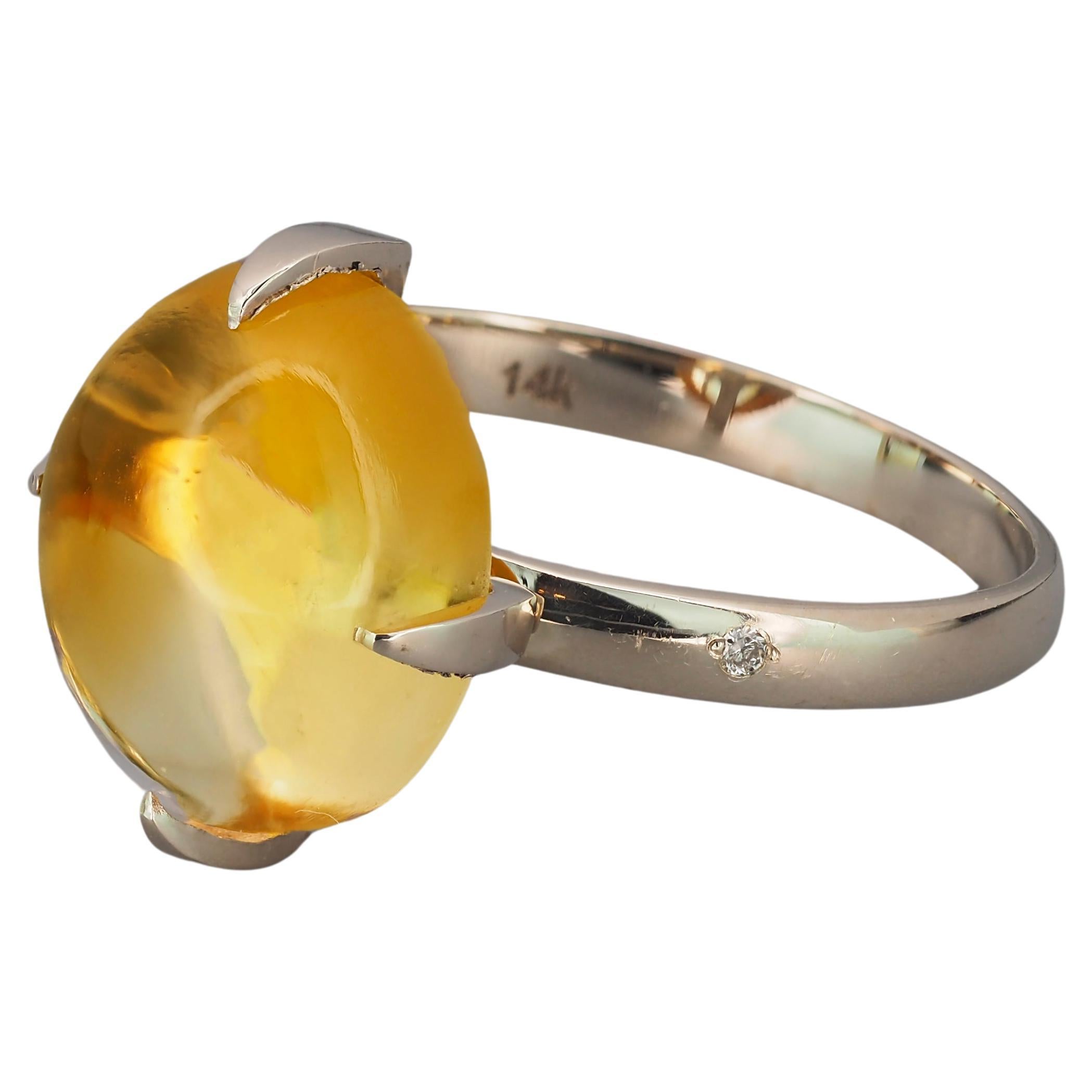 Citrin Cabochon 14k Gold Ring. 