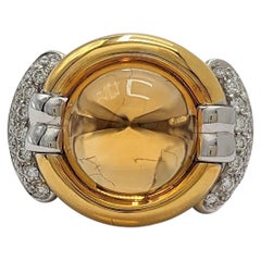 Citrine Cabochon and White Diamond Ring in 18K 2 Tone Gold Citrine Cabochon and White Diamond Ring in 18K 2 Tone Gold
