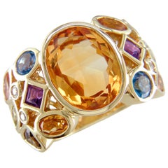 Hammerman Brothers Citrine Carnival Ring with Multi-Color Gemstones and Diamonds