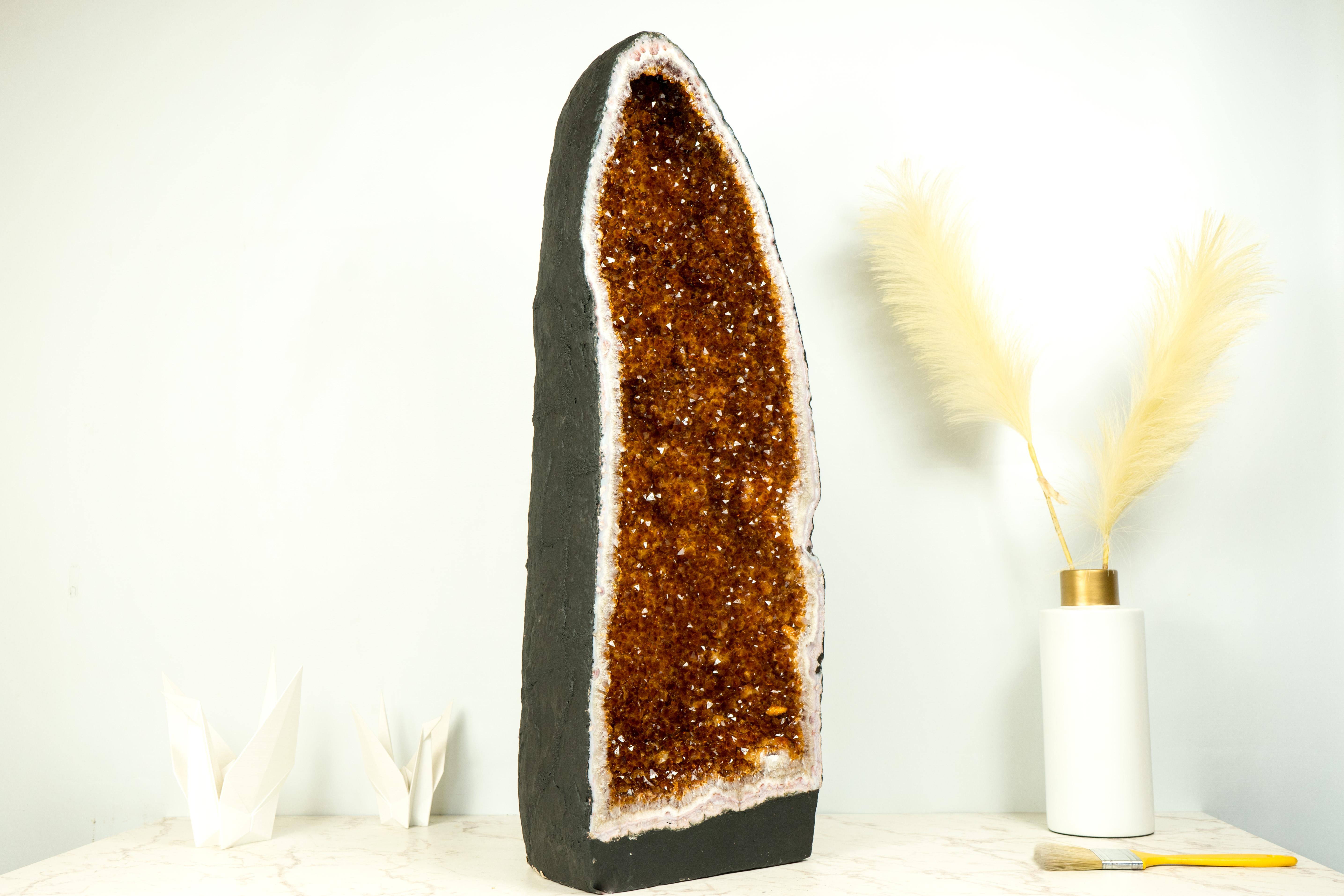 Citrine Cathedral Geode, AAA Quality, Deep Orange Cognac Citrine, Large and Tall For Sale 4