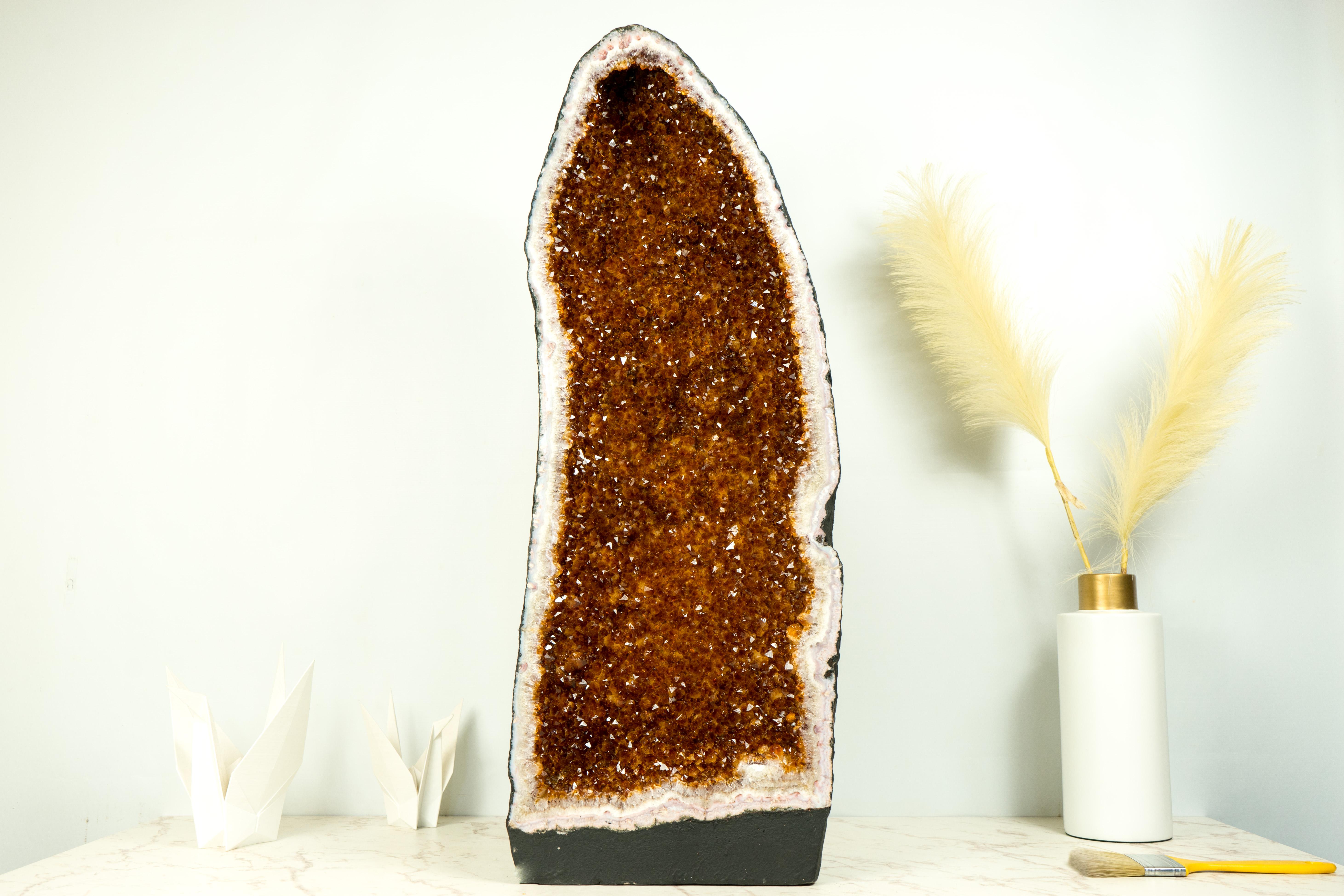 Contemporary Citrine Cathedral Geode, AAA Quality, Deep Orange Cognac Citrine, Large and Tall For Sale