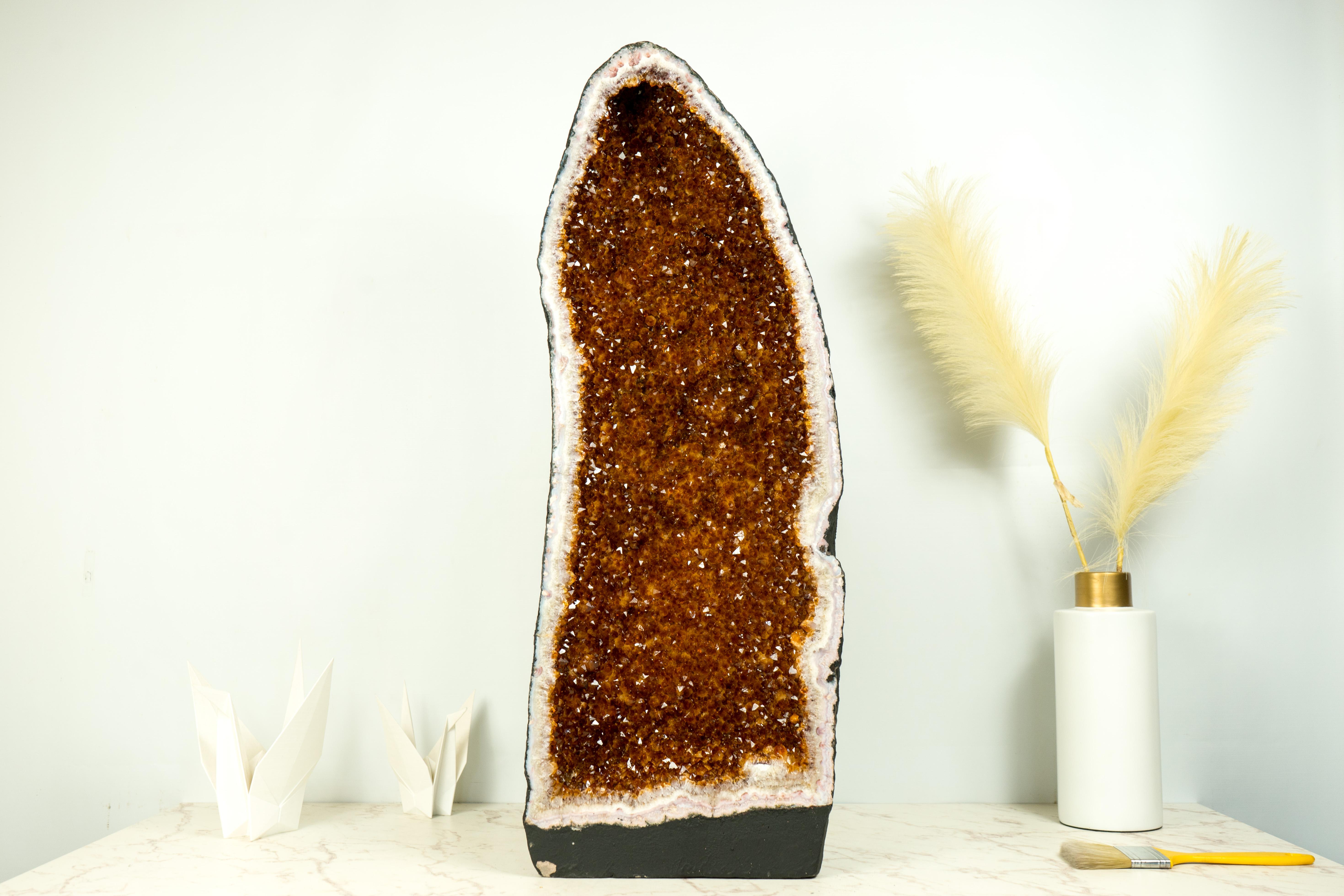 Crystal Citrine Cathedral Geode, AAA Quality, Deep Orange Cognac Citrine, Large and Tall For Sale