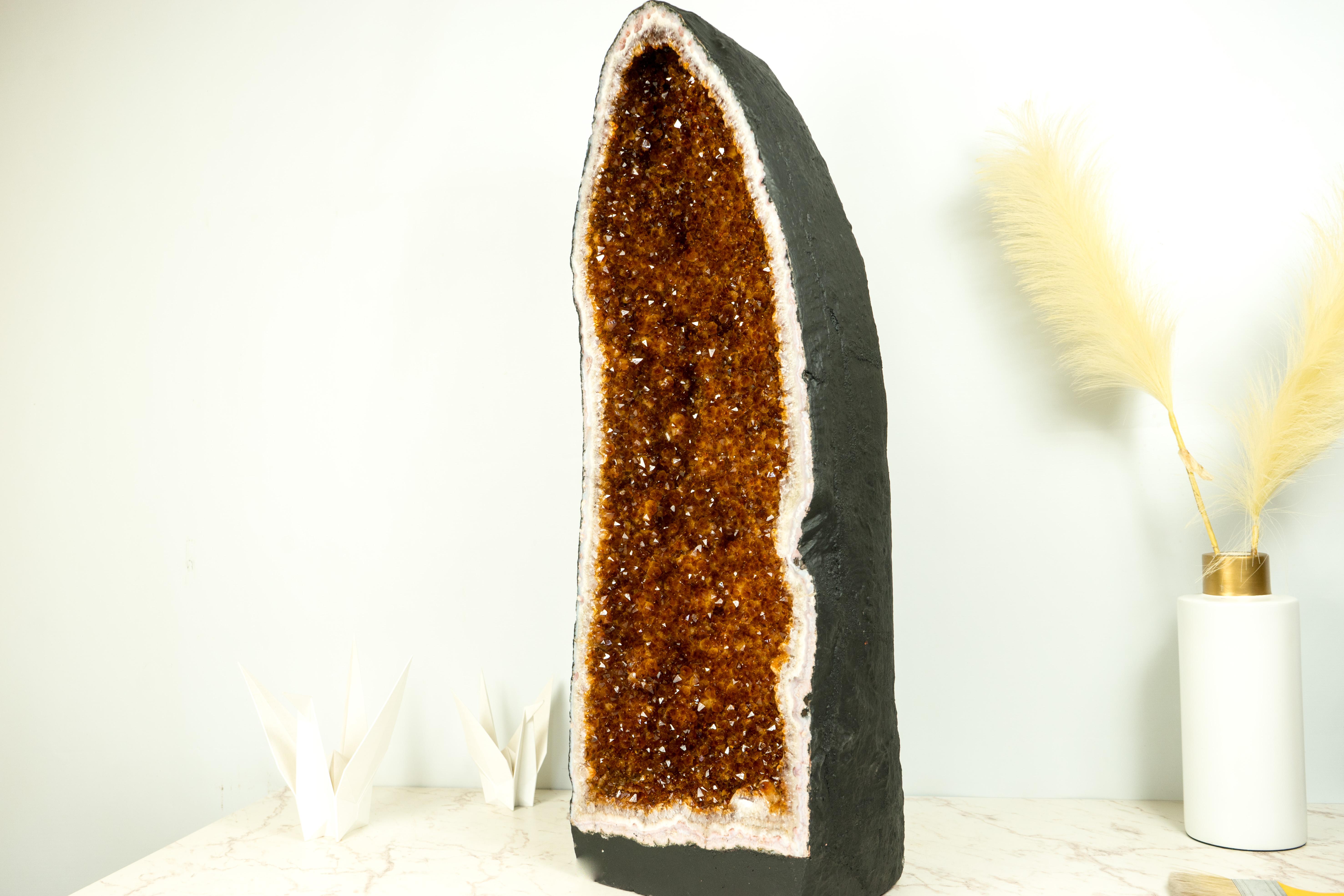 Citrine Cathedral Geode, AAA Quality, Deep Orange Cognac Citrine, Large and Tall For Sale 3