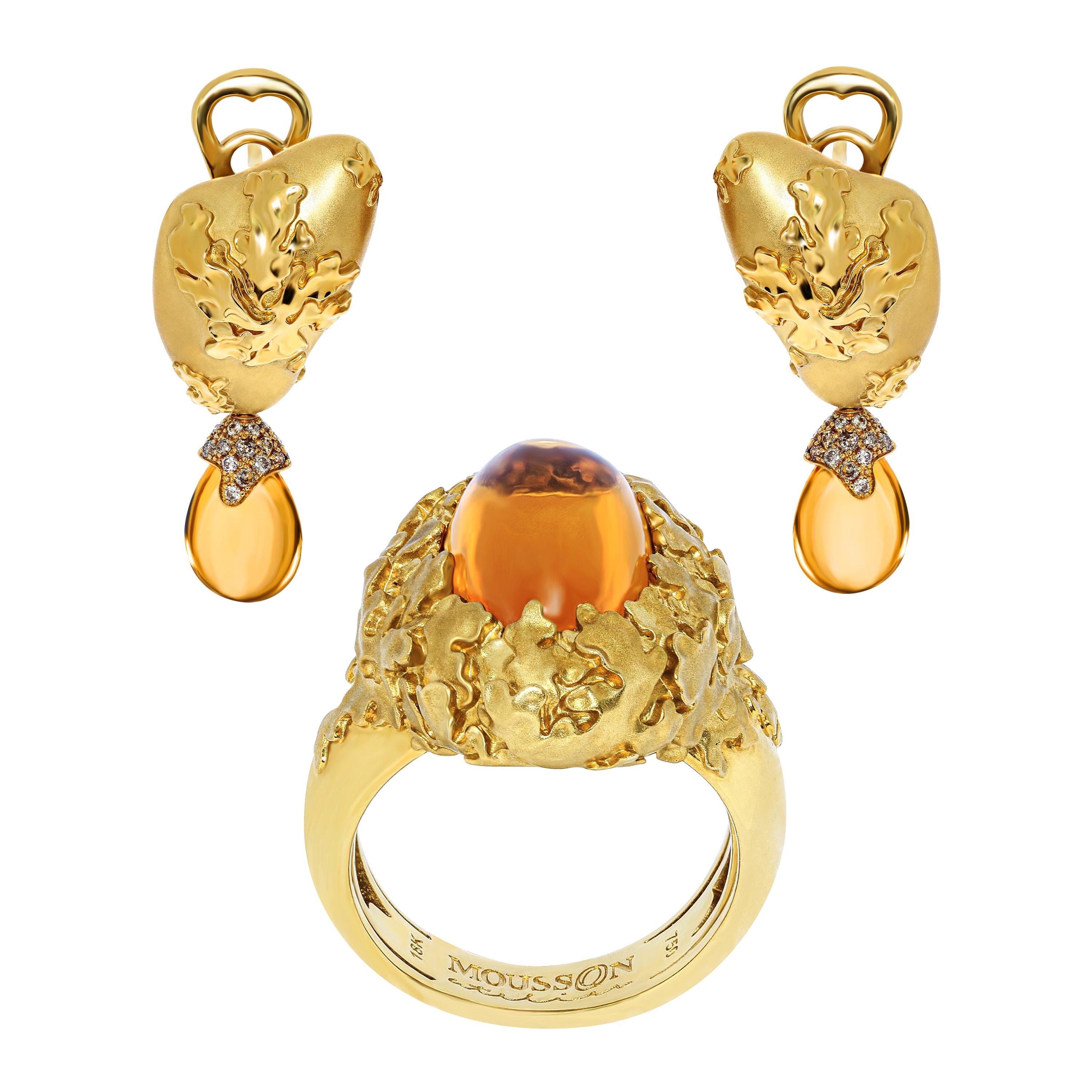 Citrine Champagne Diamonds 18 Karat Yellow Gold Moss Suite