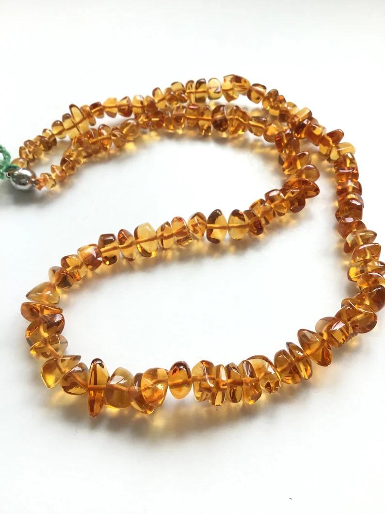 Art Deco Citrine Chips Beaded Necklace Fancy Smooth Beads Natural Gemstone For Sale