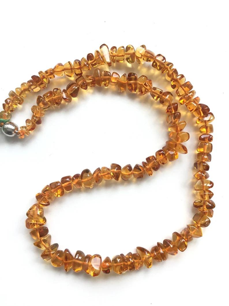 Citrine Chips Beaded Necklace Fancy Smooth Beads Natural Gemstone In New Condition For Sale In Jaipur, RJ