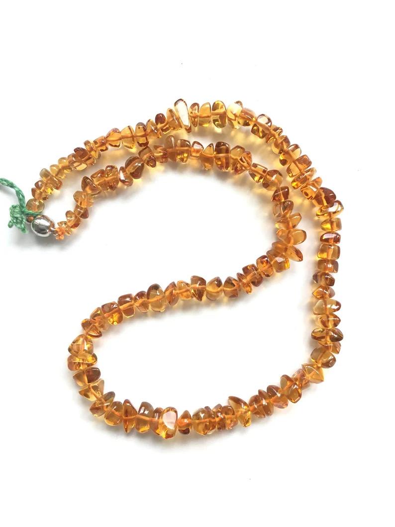 Women's or Men's Citrine Chips Beaded Necklace Fancy Smooth Beads Natural Gemstone For Sale