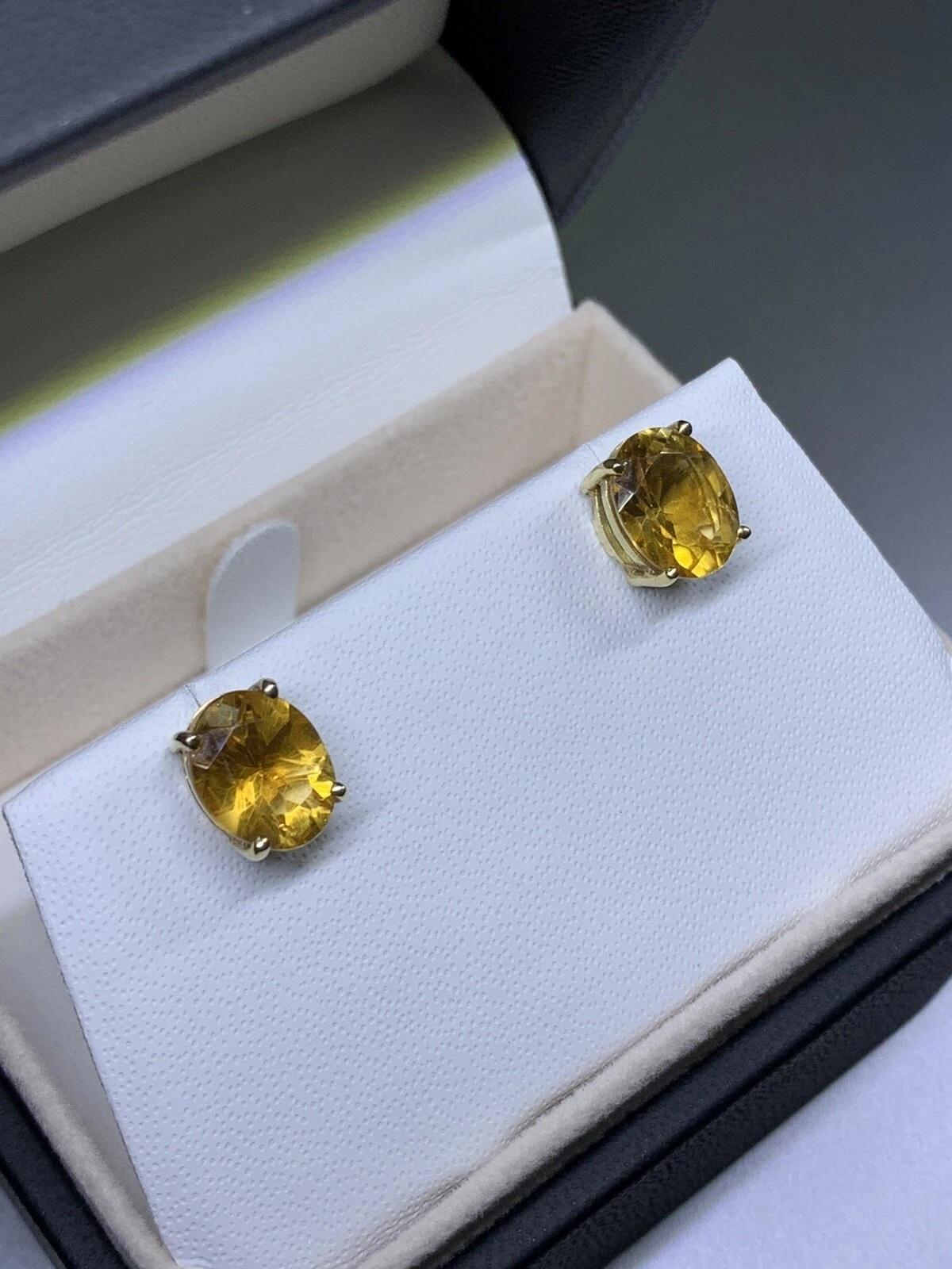 Orecchini con solitario Citrino in oro giallo 9ct in vendita 2