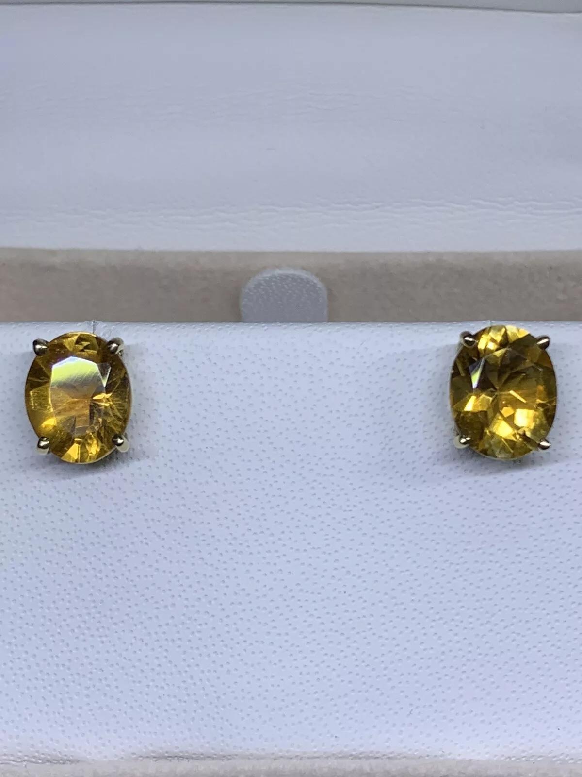 Citrine Chunky Solitaire Studs Earrings In 9ct Yellow Gold