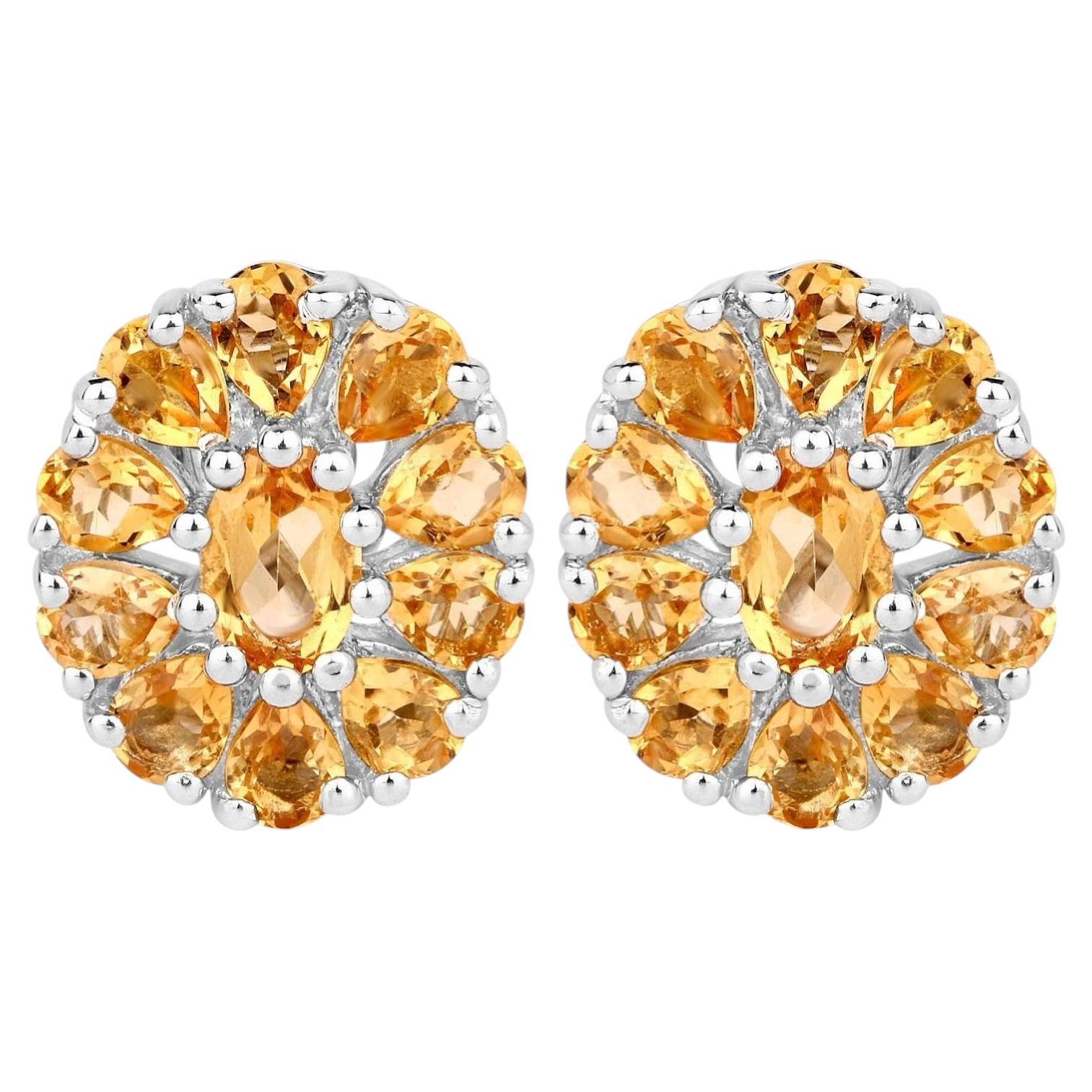Citrine Cluster Earrings 4.02 Carats Sterling Silver
