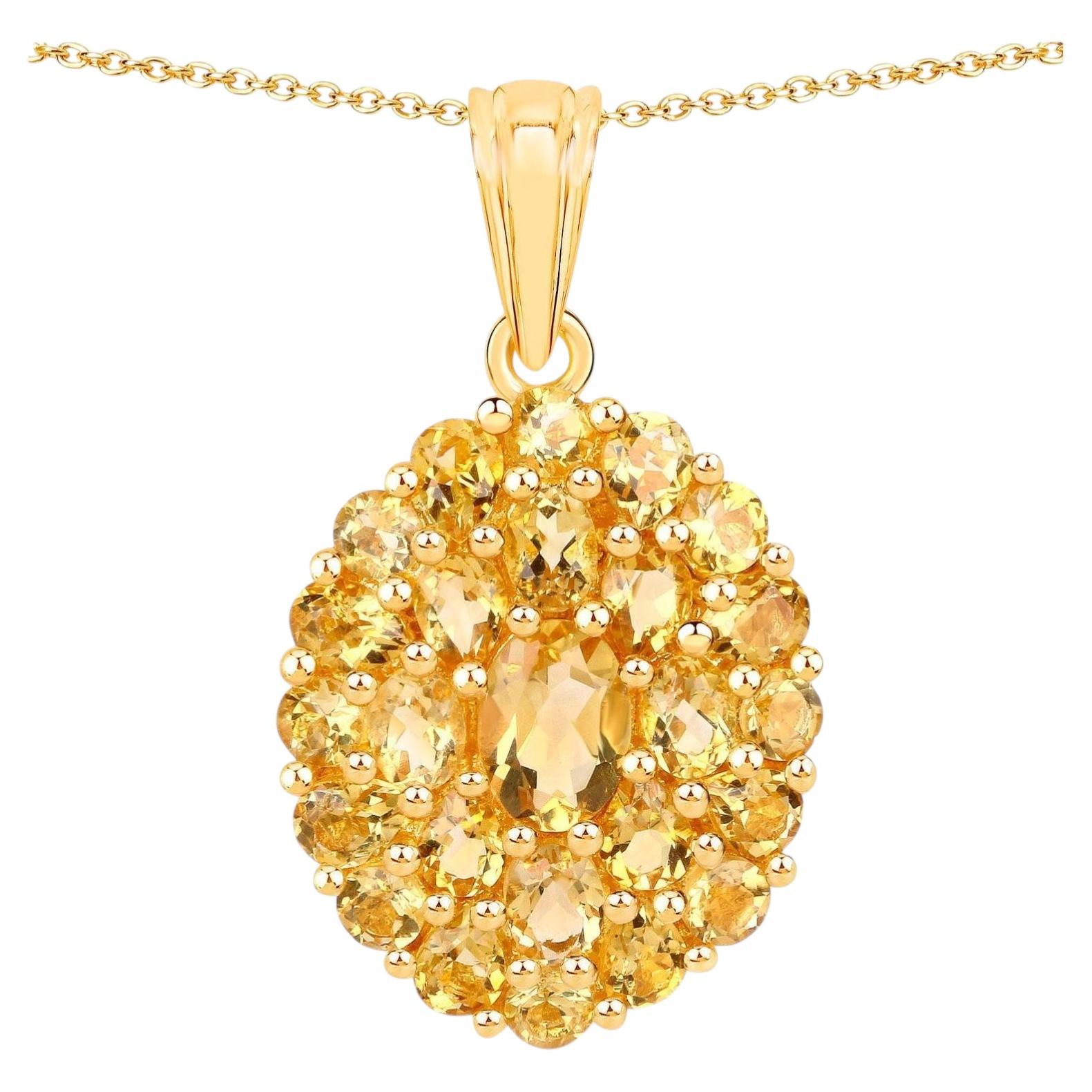 Citrine Cluster Pendant 4.08 Carats Gold Plated Silver