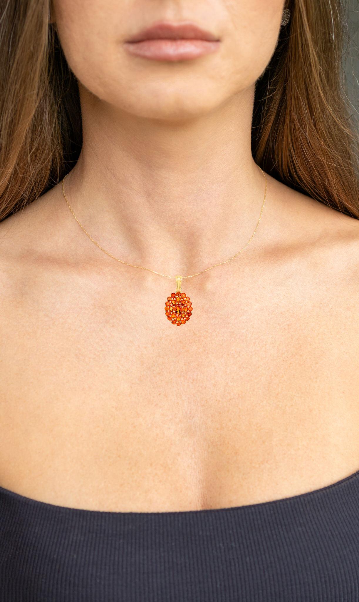 Contemporary Citrine Cluster Pendant Necklace 4.06 Carats 18K Yellow Gold Plated Silver For Sale