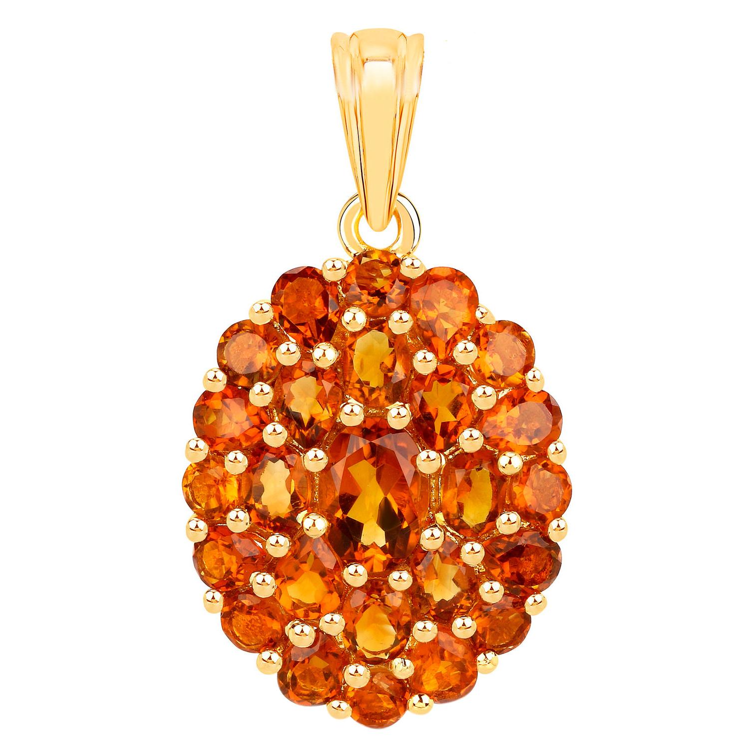 Oval Cut Citrine Cluster Pendant Necklace 4.06 Carats 18K Yellow Gold Plated Silver For Sale
