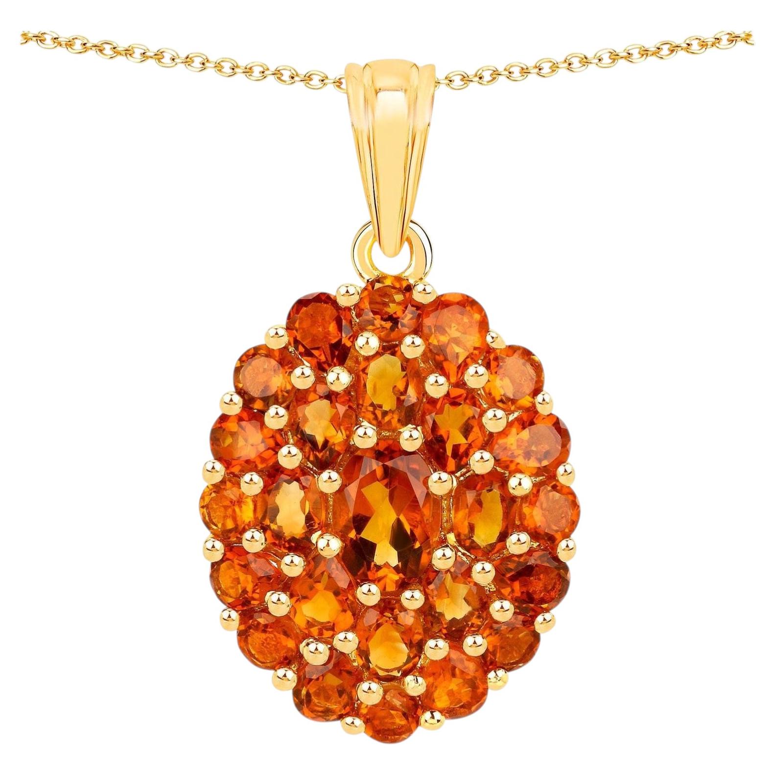 Citrin-Cluster-Halskette mit Anhänger, Citrin 4,06 Karat 18K Gelbgold vergoldetes Silber