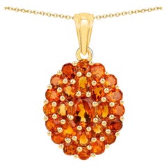 Citrine Cluster Pendant Necklace 4.06 Carats 18K Yellow Gold Plated Silver