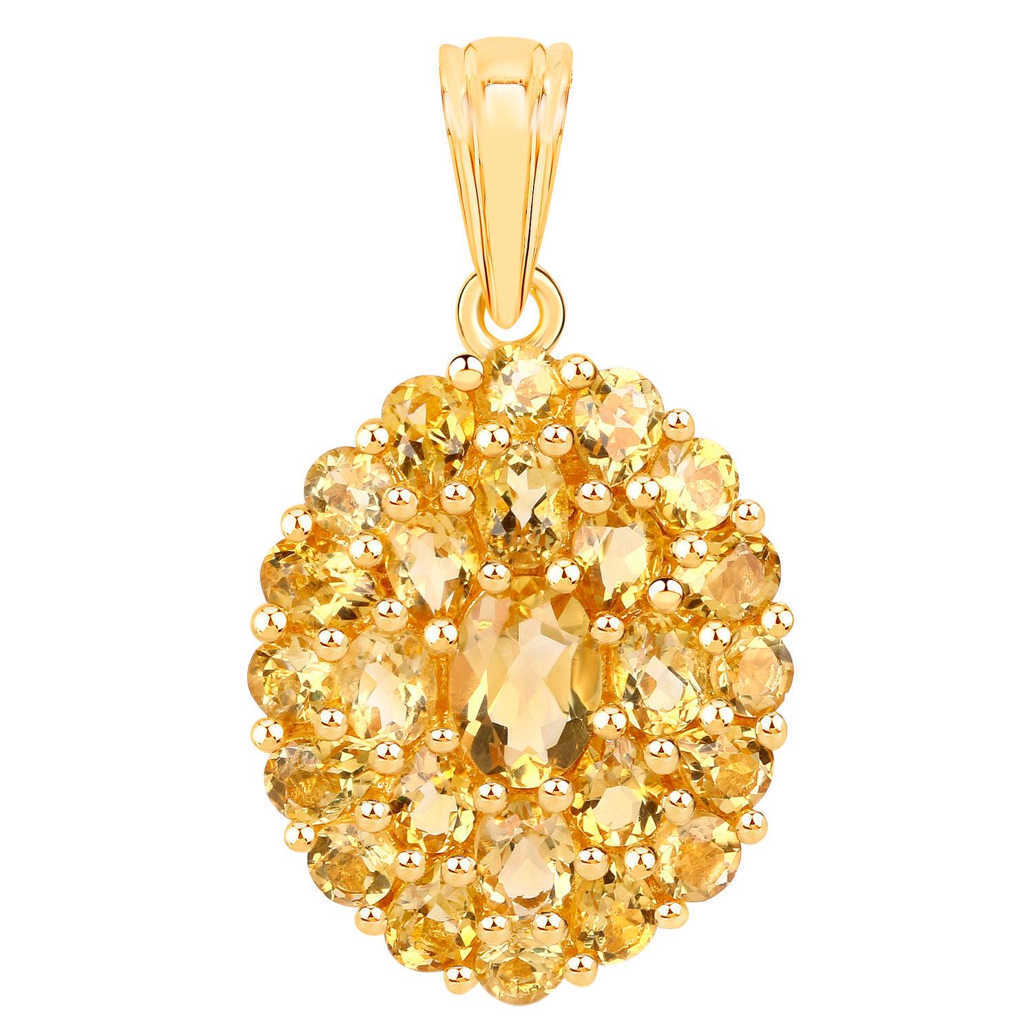 Collar Colgante Racimo Citrino 4,15 Quilates Chapado en Oro Amarillo 18K Plata Corte oval en venta