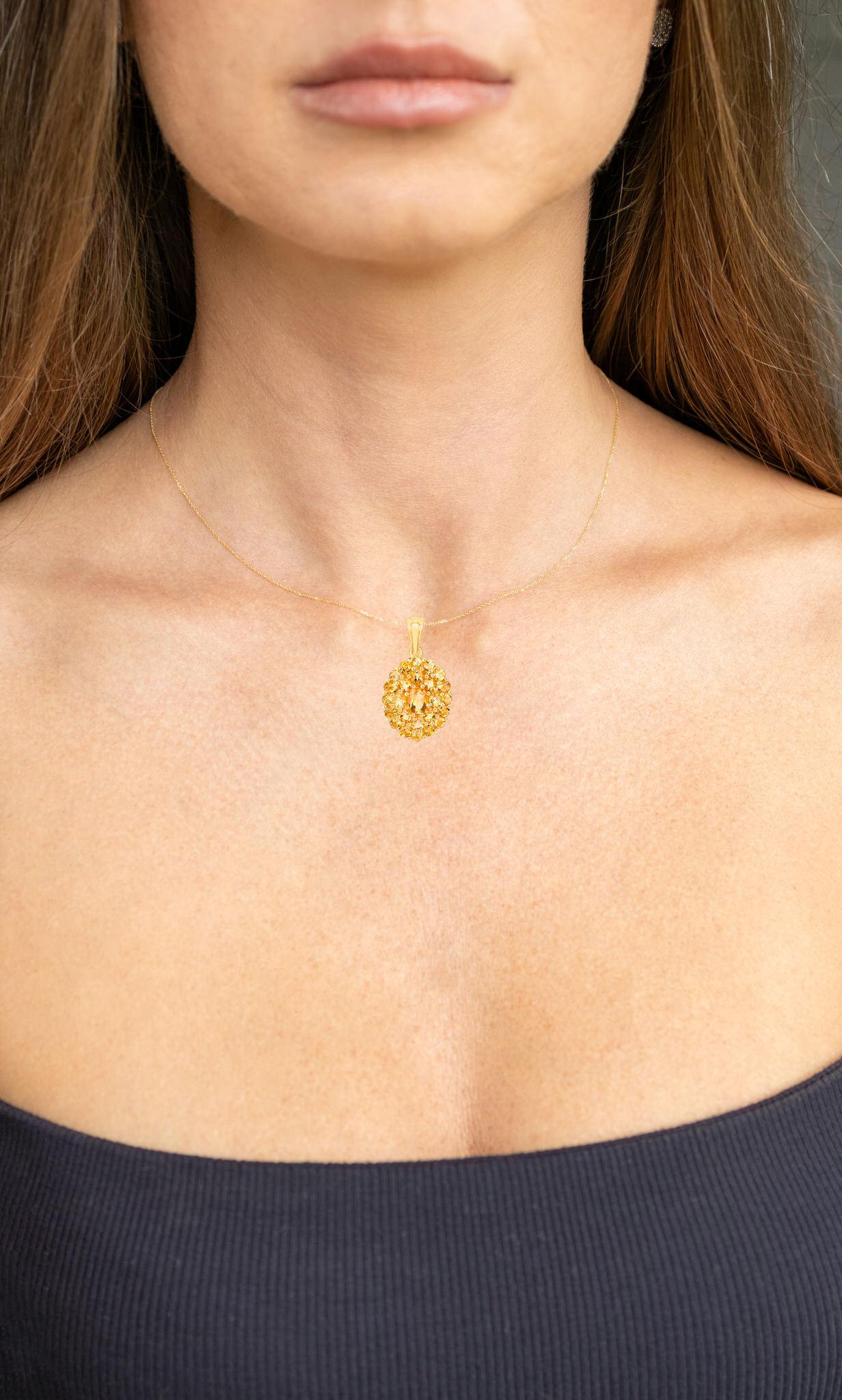 Collar Colgante Racimo Citrino 4,15 Quilates Chapado en Oro Amarillo 18K Plata Contemporáneo en venta