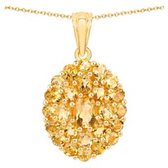 Citrine Cluster Pendant Necklace 4.15 Carats 18K Yellow Gold Plated Silver