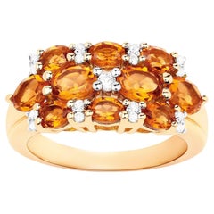 Citrine Cluster Ring White Topaz 2.5 Carats 14K Yellow Gold Plated Silver