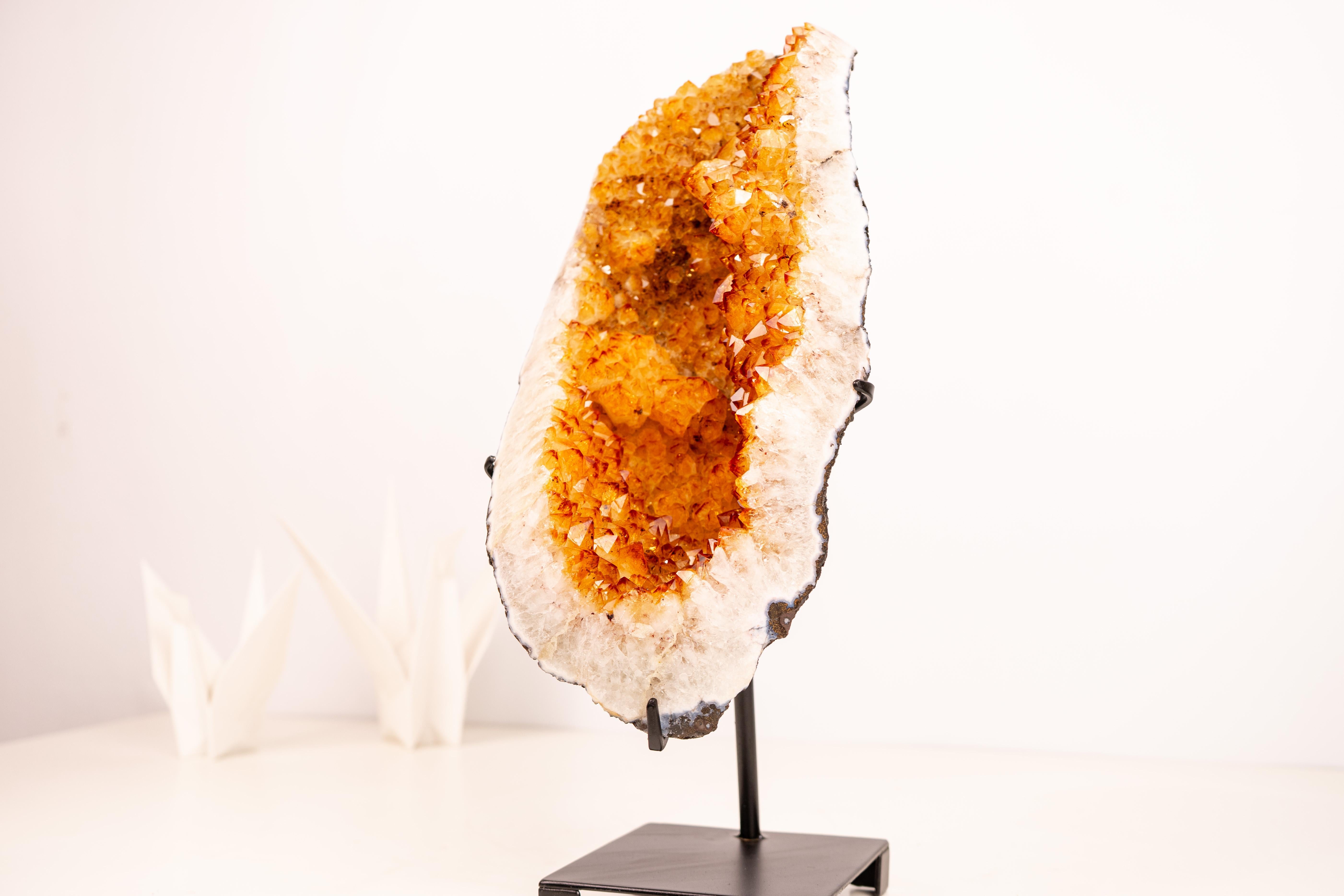 Cristallo Cluster di citrino con druzy arancio-dorato su supporto personalizzato in vendita