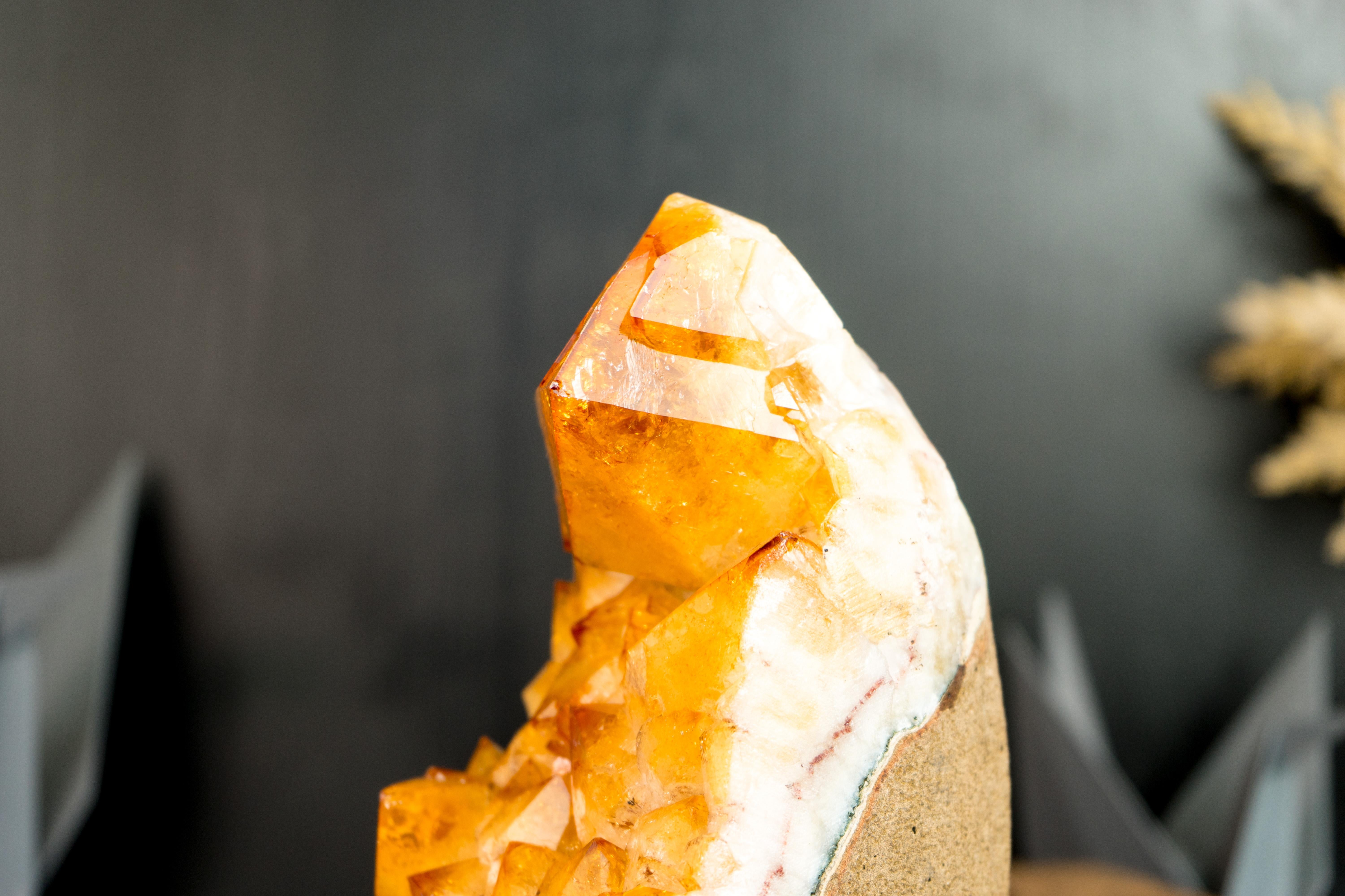 Citrine Cluster with Rare Large Citrine Point, Orange Citrine Color, Intact For Sale 3
