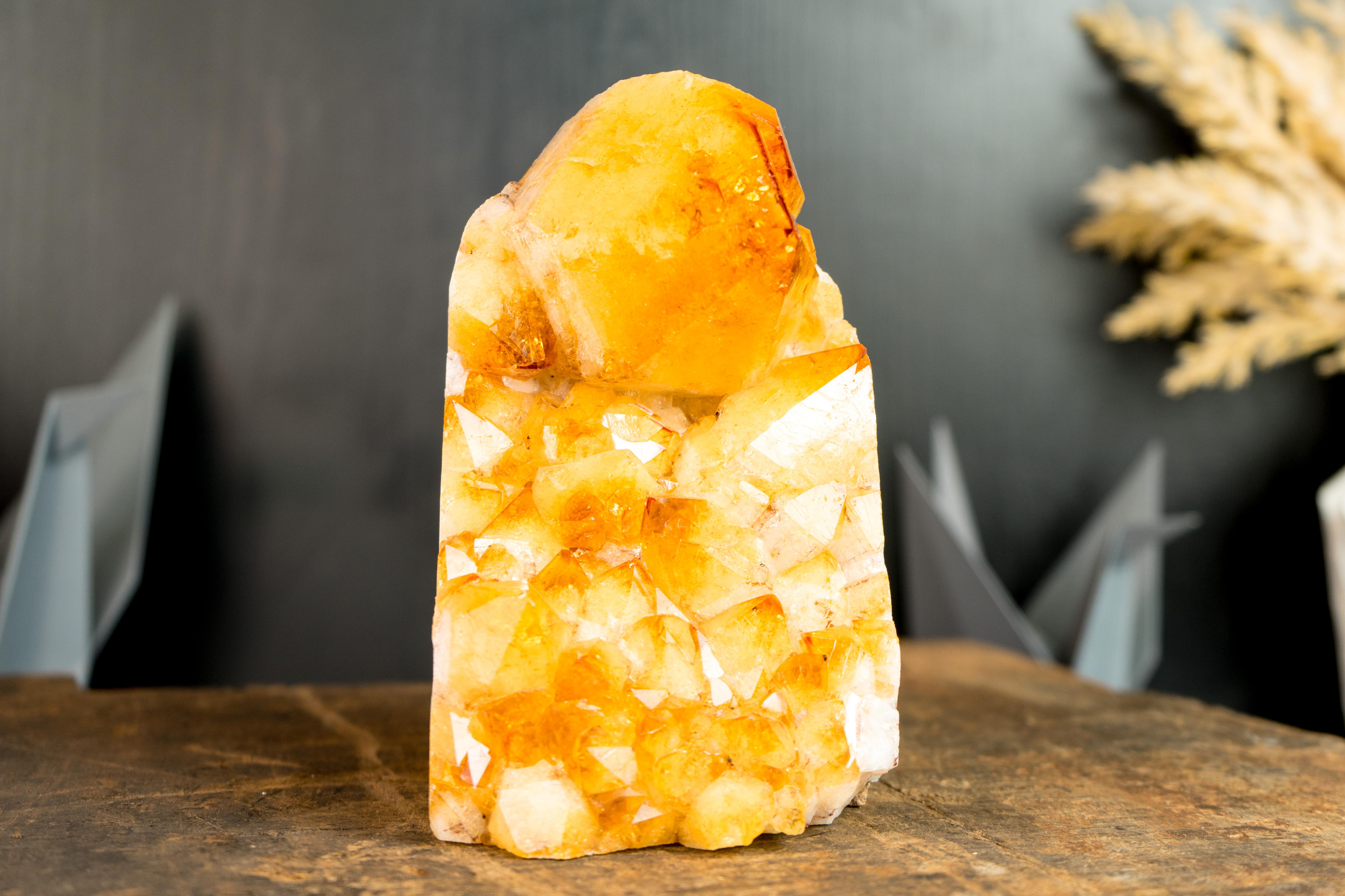 Brazilian Citrine Cluster with Rare Large Citrine Point, Orange Citrine Color, Intact For Sale
