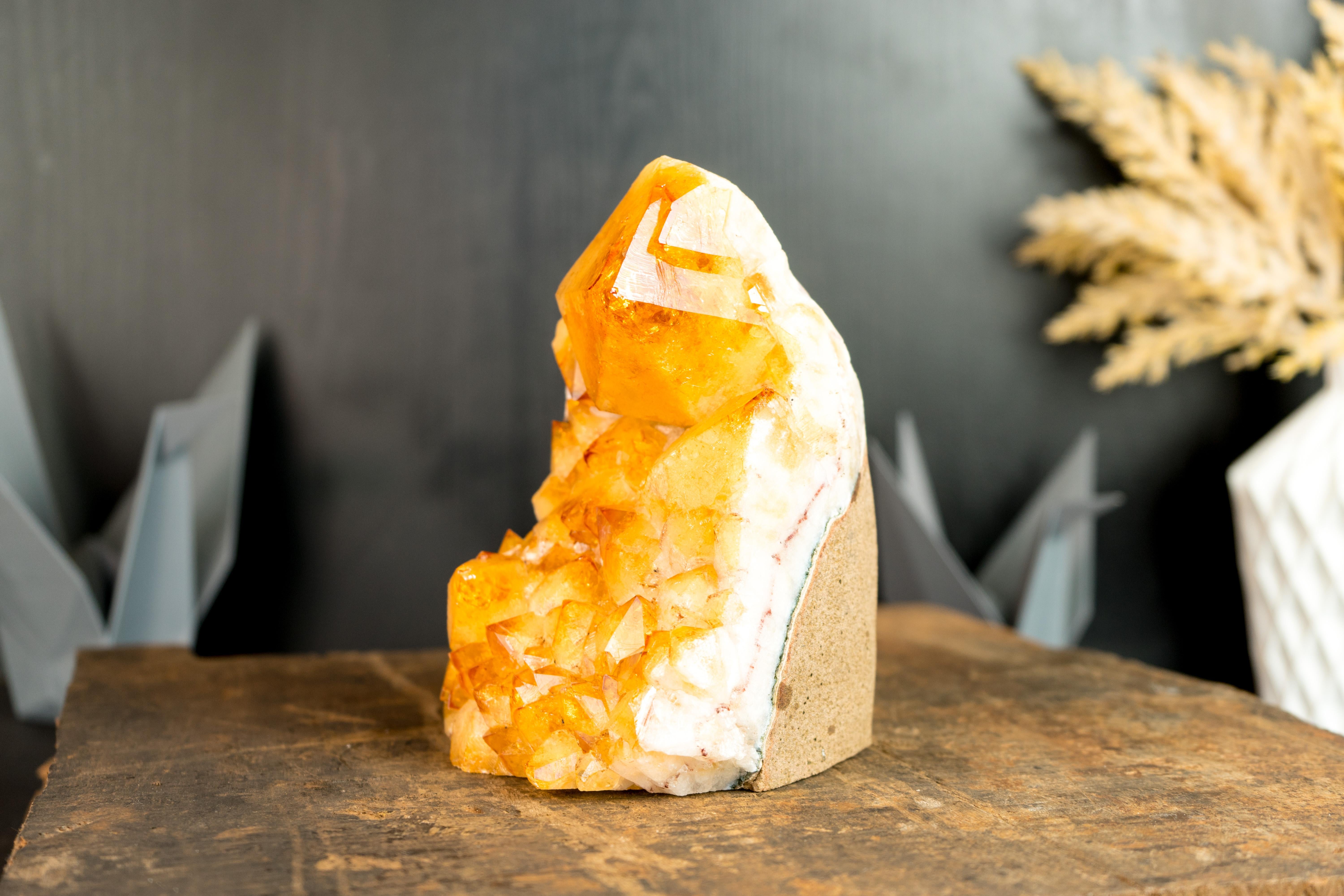 Brazilian Citrine Cluster with Rare Large Citrine Point, Orange Citrine Color, Intact For Sale