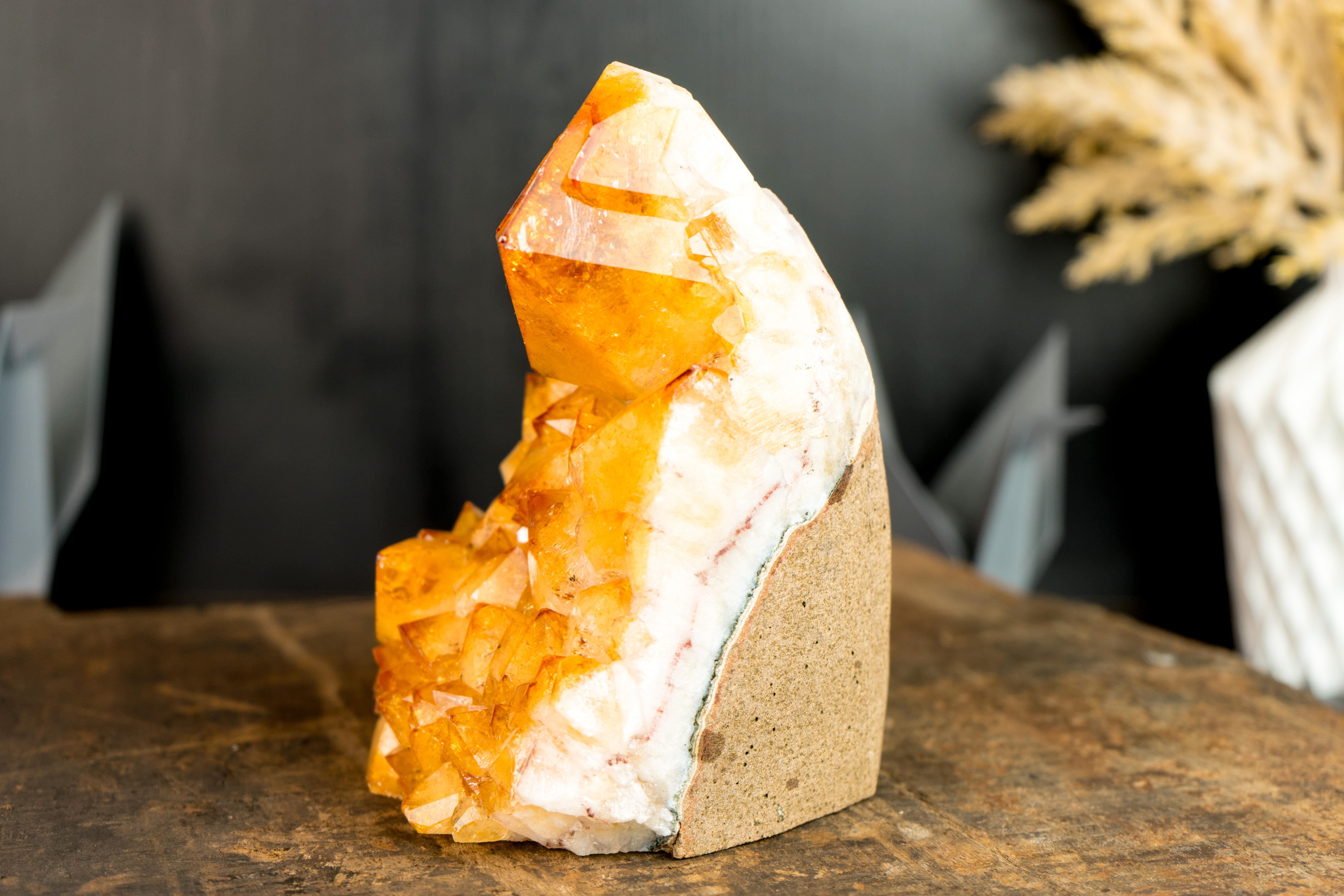 Citrine Cluster with Rare Large Citrine Point, Orange Citrine Color, Intact For Sale 1