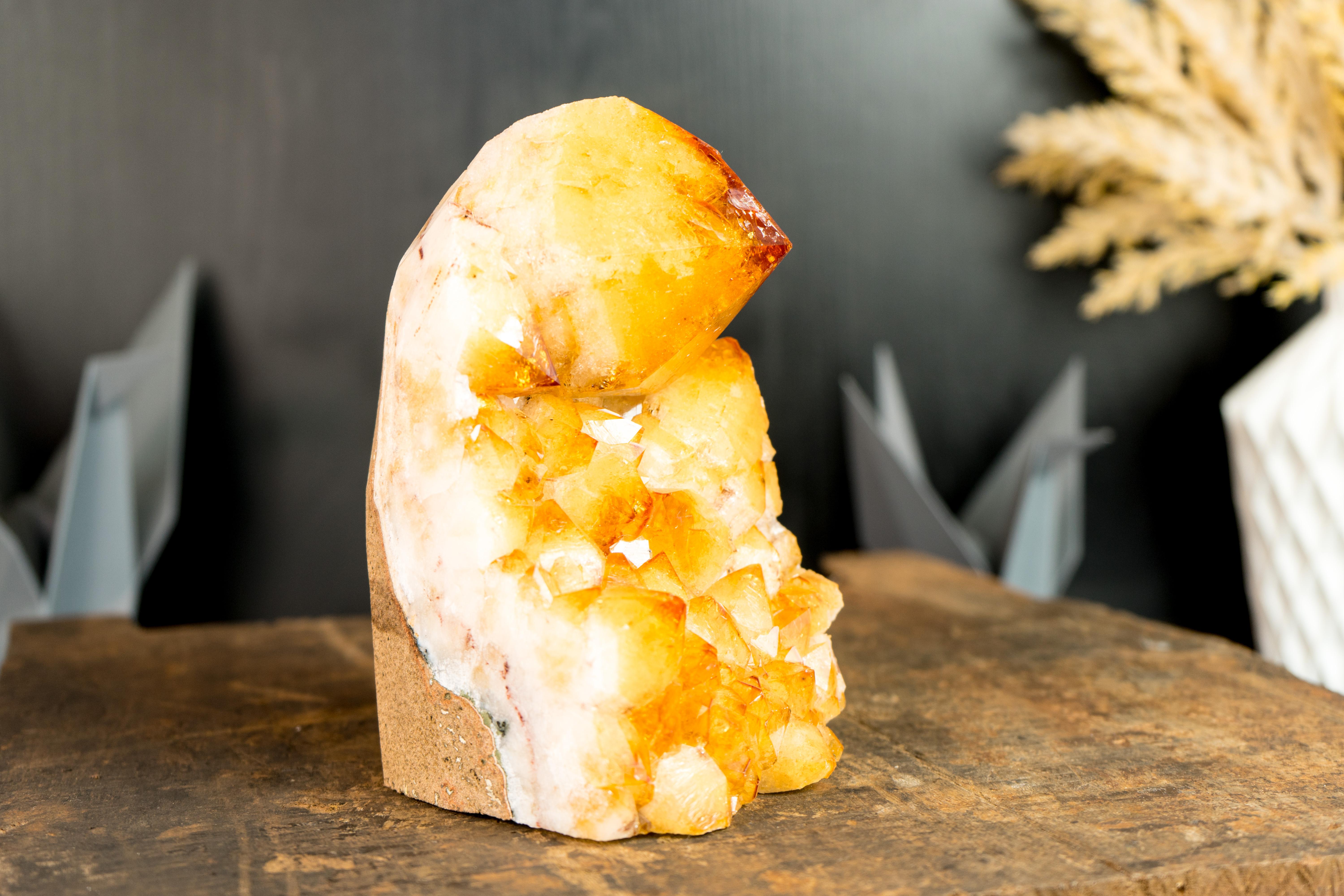 Citrine Cluster with Rare Large Citrine Point, Orange Citrine Color, Intact For Sale 2