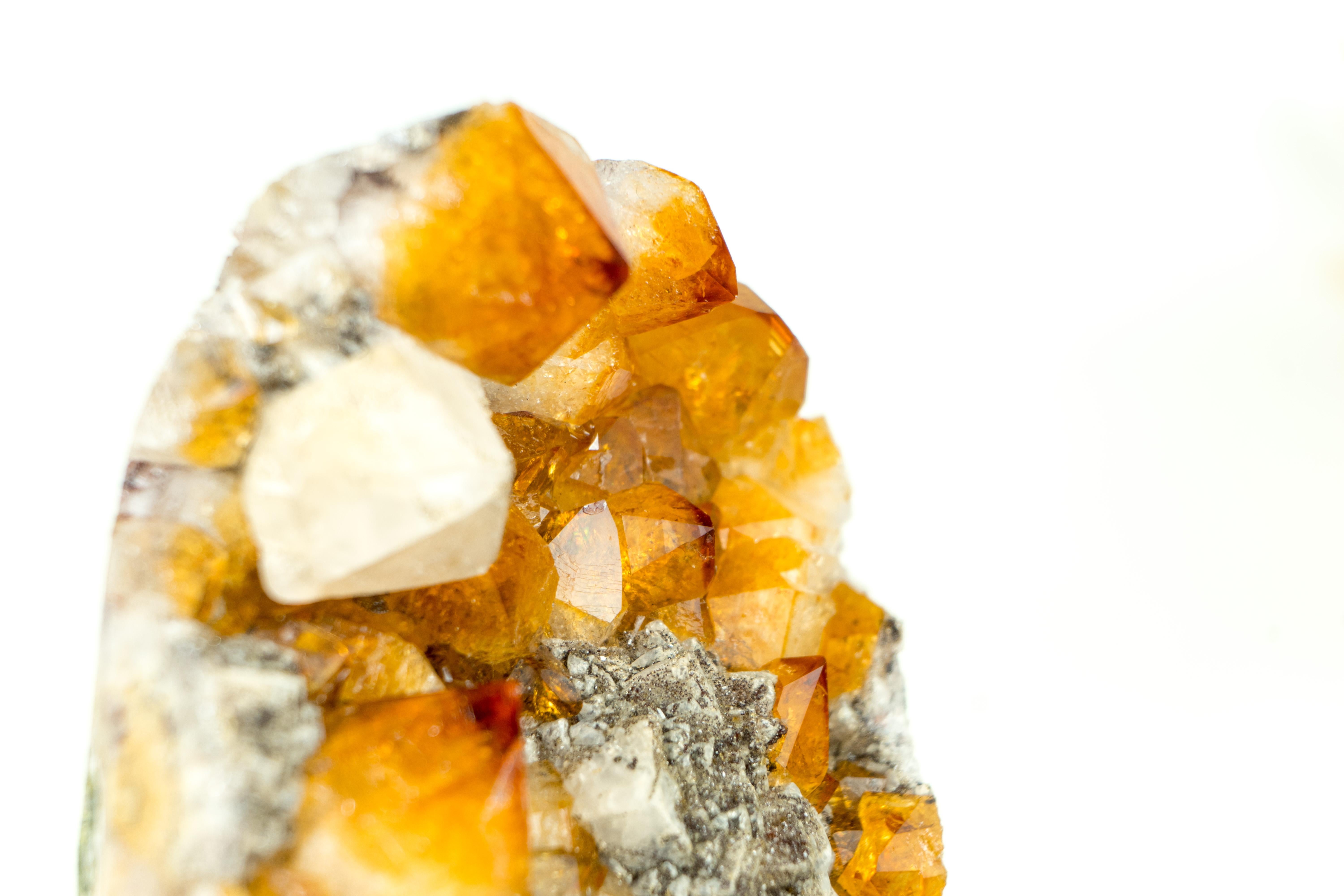 Citrine Cluster with Rich Amber Citrine Color and Geometrical Calcite Inclusions For Sale 1