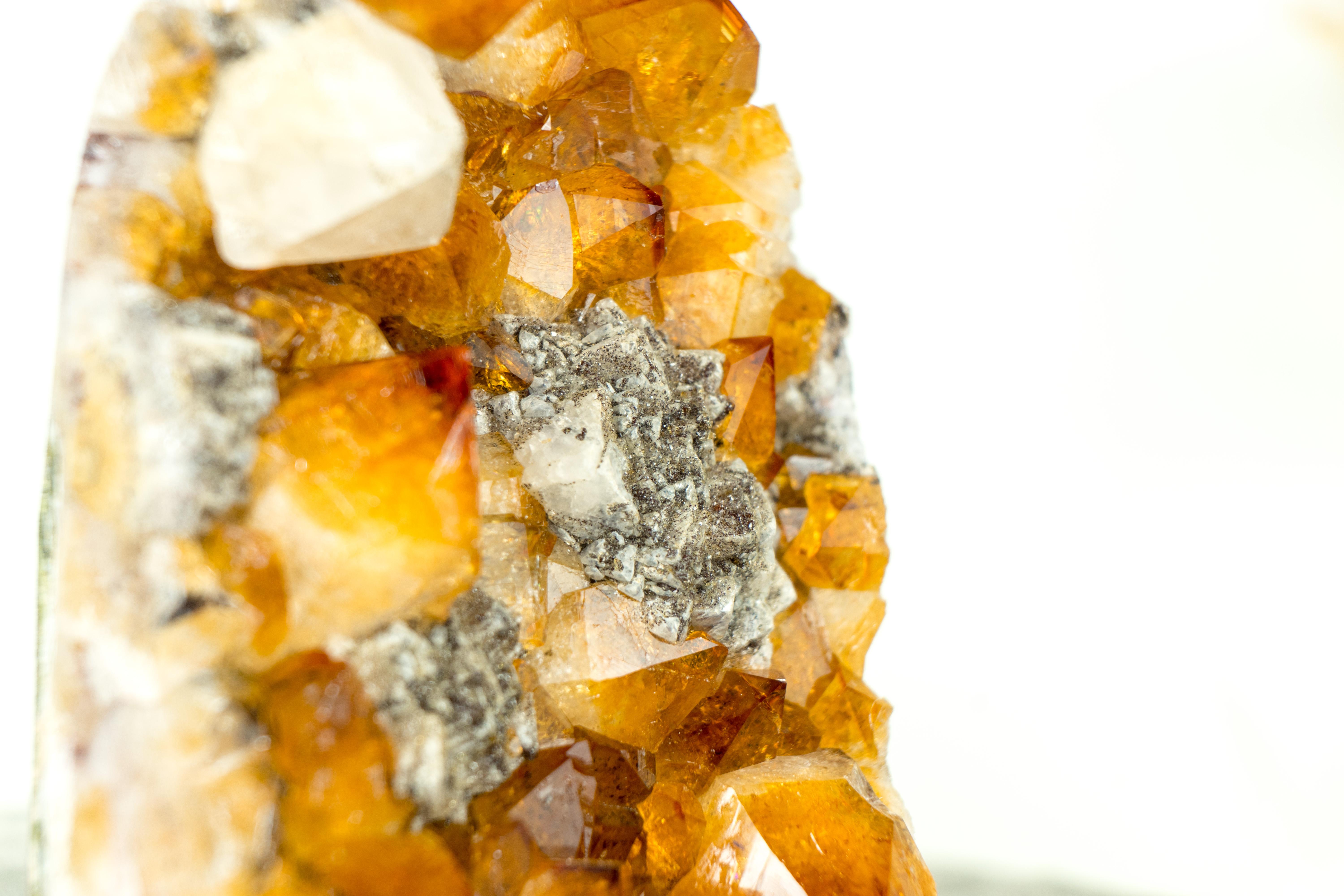 Citrine Cluster with Rich Amber Citrine Color and Geometrical Calcite Inclusions For Sale 2