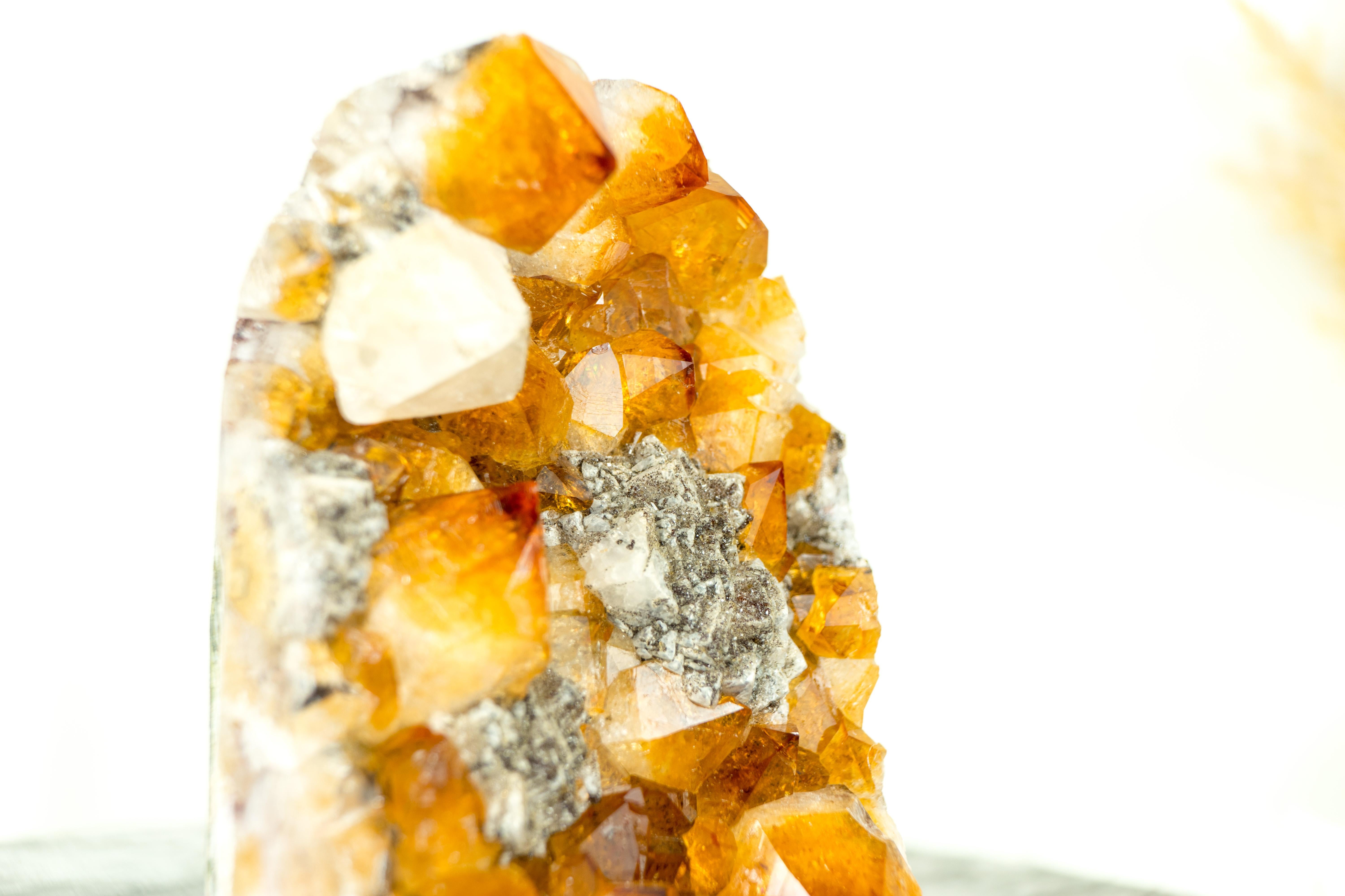 Citrine Cluster with Rich Amber Citrine Color and Geometrical Calcite Inclusions For Sale 3