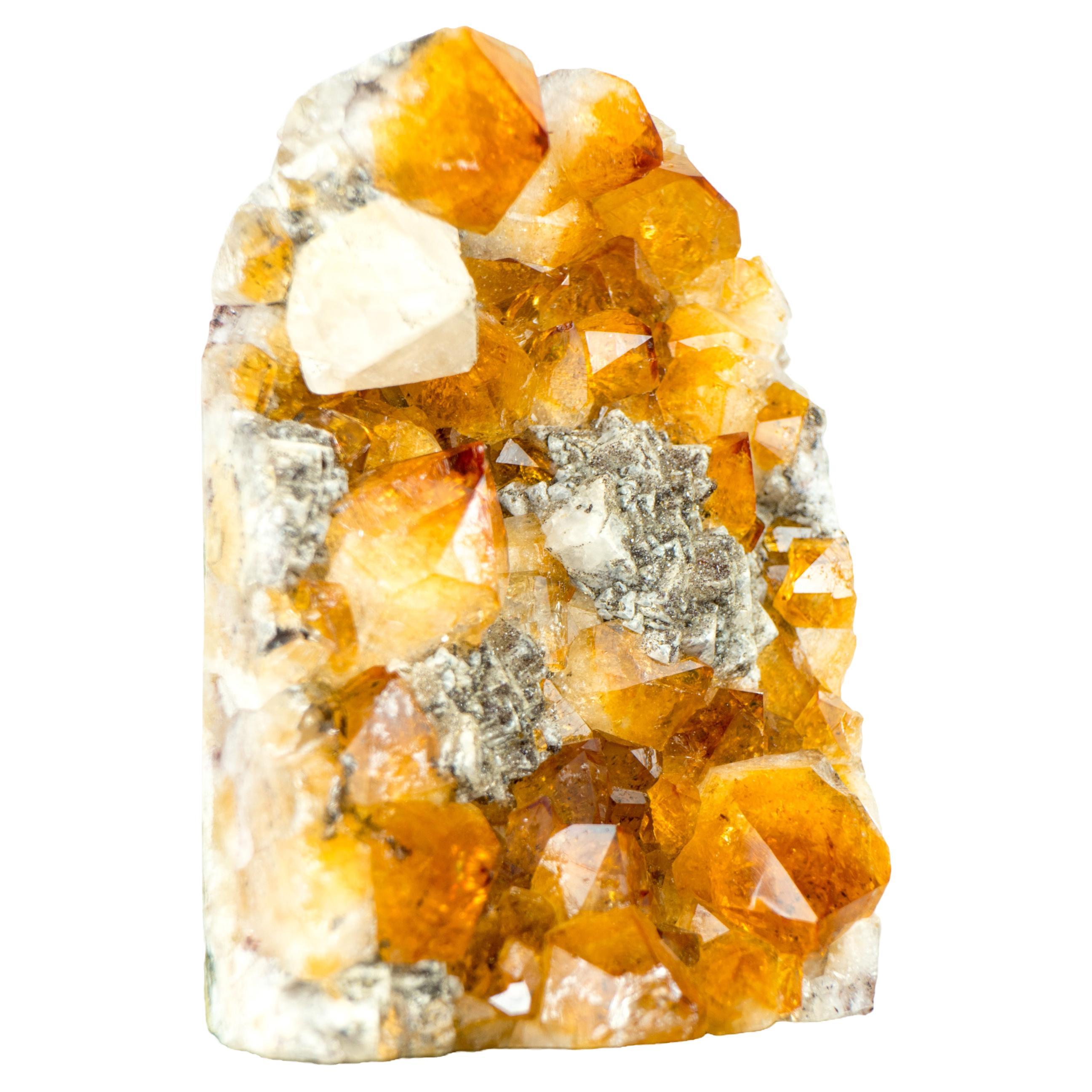 Citrine Cluster with Rich Amber Citrine Color and Geometrical Calcite Inclusions For Sale