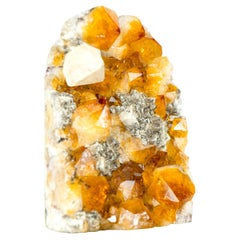 Citrine Cluster with Rich Amber Citrine Color and Geometrical Calcite Inclusions