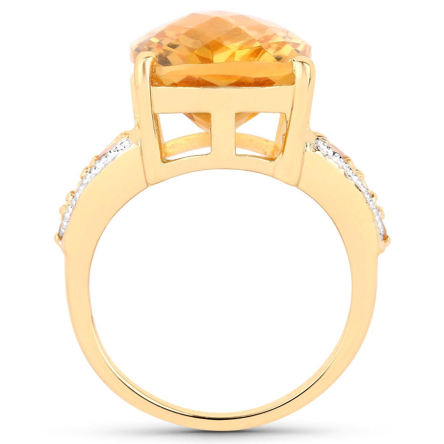 Anello Citrino Cocktail 8,50 Carati Argento Placcato Oro Giallo 14K In condizioni ottime in vendita a Punta Gorda, FL